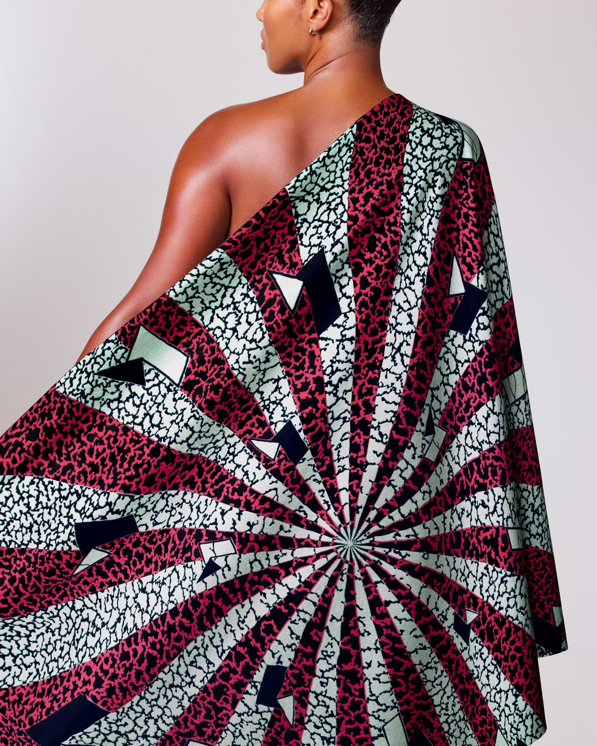 Vibrant one-shoulder wrap dress bold wax hollandais vl03967.033
