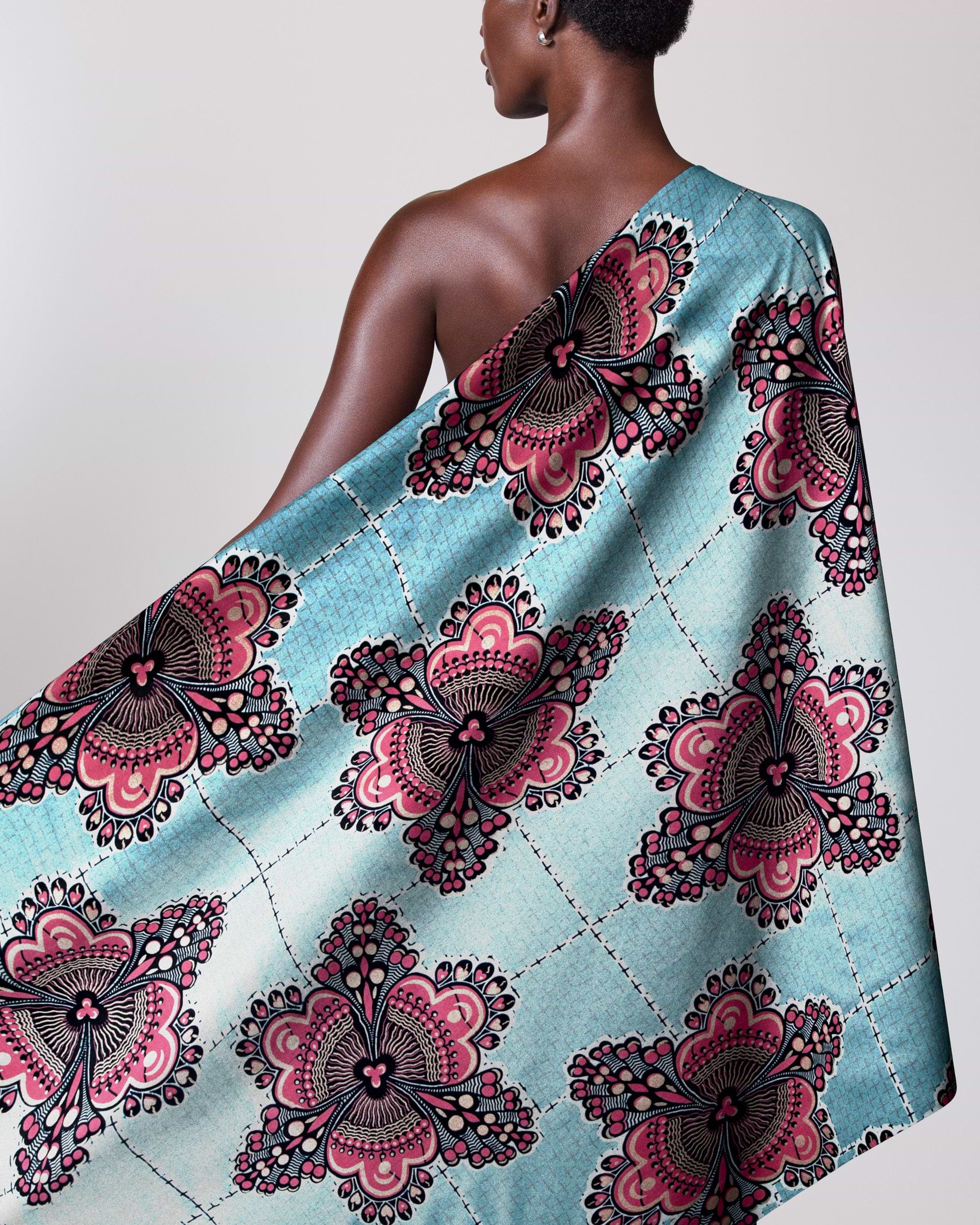Turquoise fabric bold pink black wax glitterglam vl04185.018