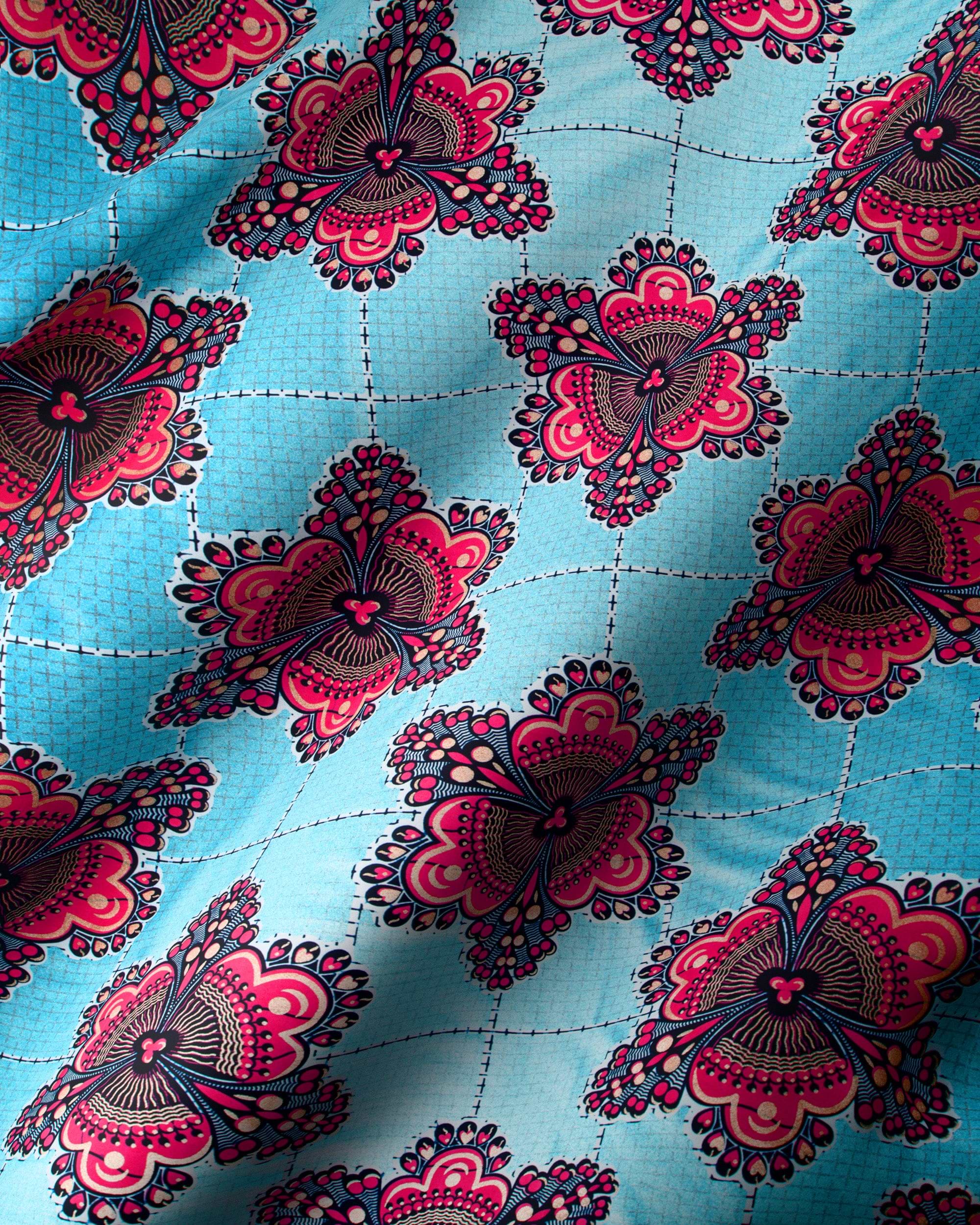 Vibrant turquoise fabric bold pink wax glitterglam vl04185.018