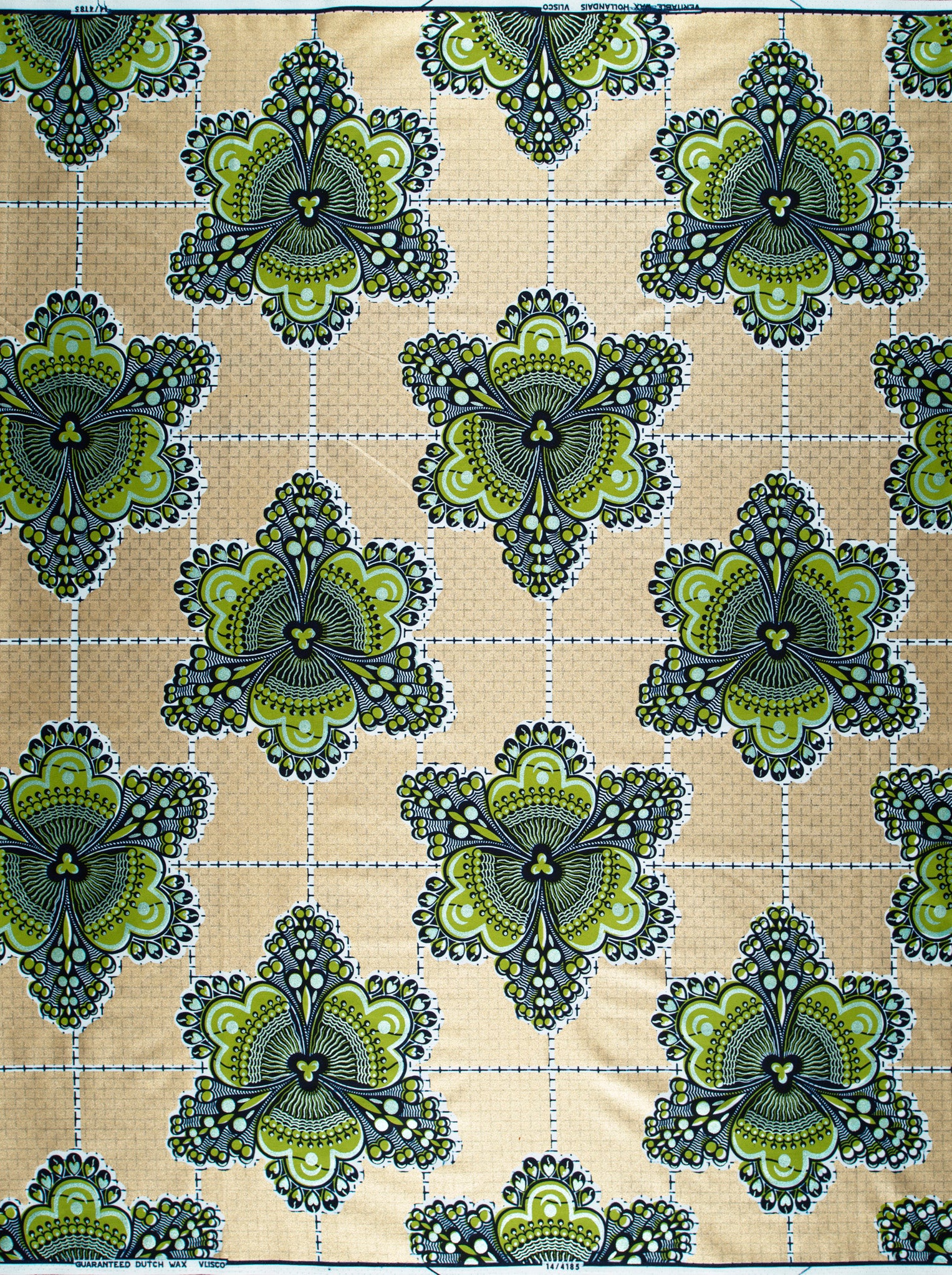 Vibrant green navy blue floral-patterned wax glitterglam vl04185.019