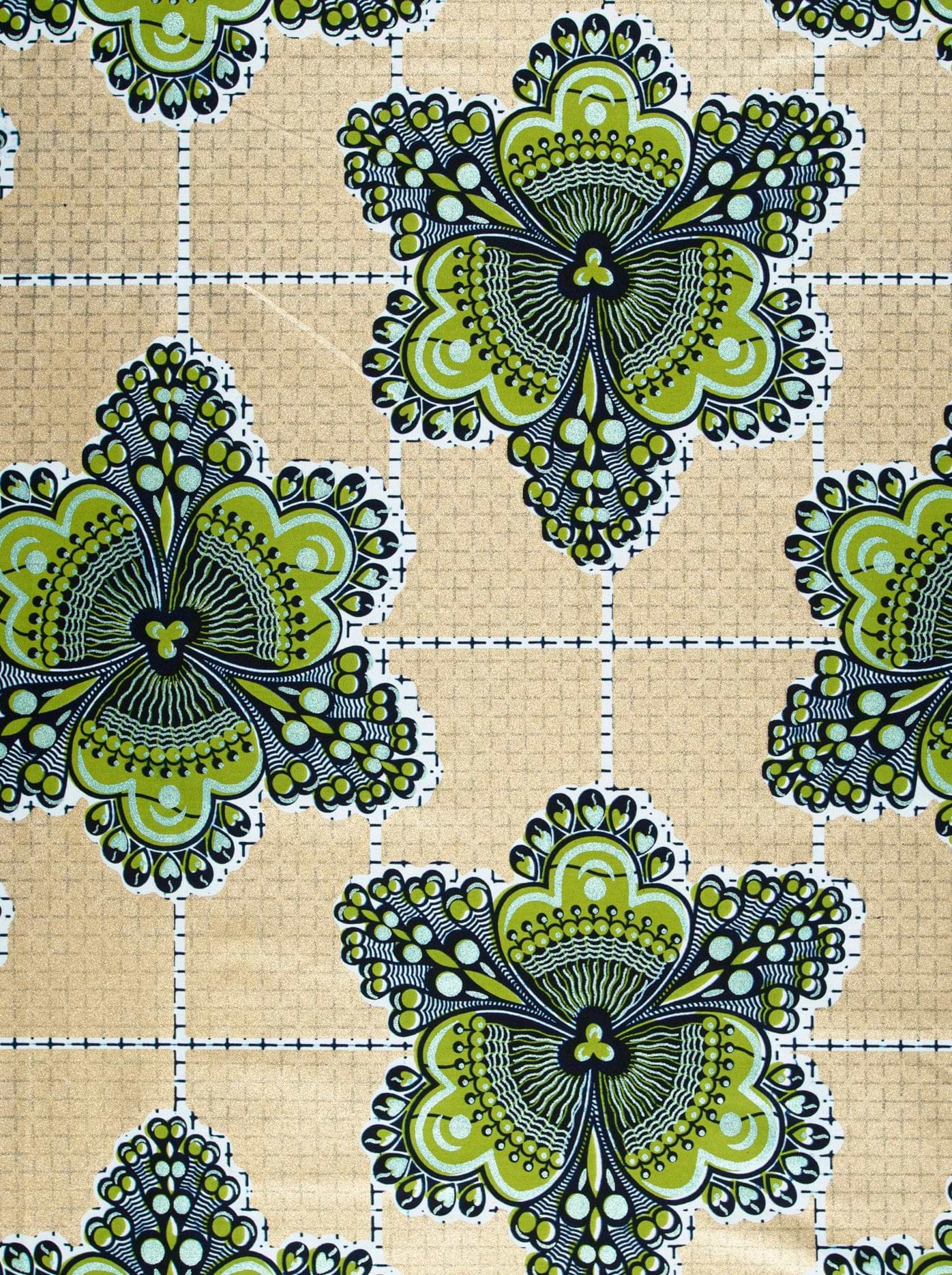 Beige fabric green black floral wax glitterglam vl04185.019