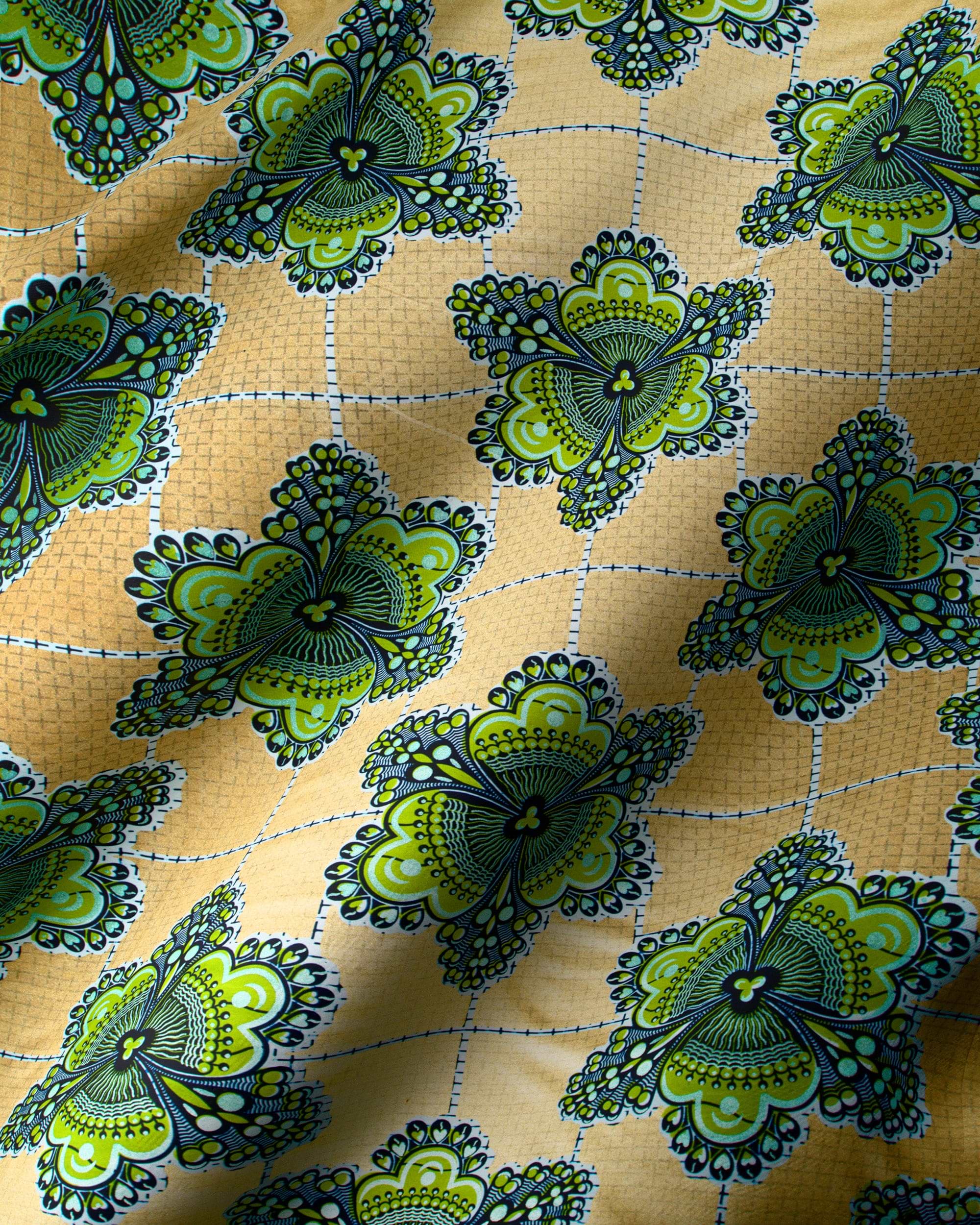 Vibrant green navy floral-patterned fabric wax glitterglam vl04185.019