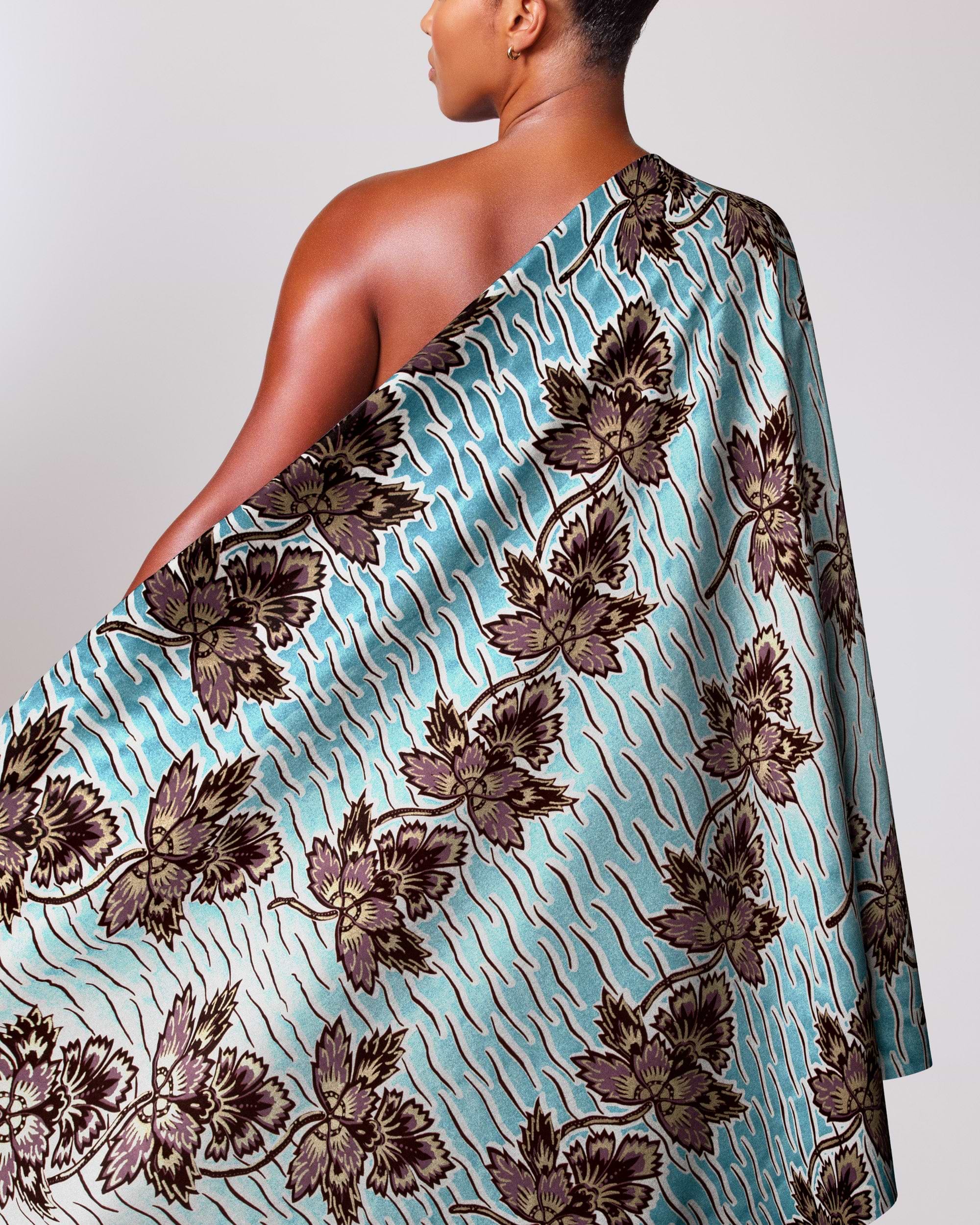 One-shoulder dress vibrant turquoise fabric wax glitterglam vl04198.017