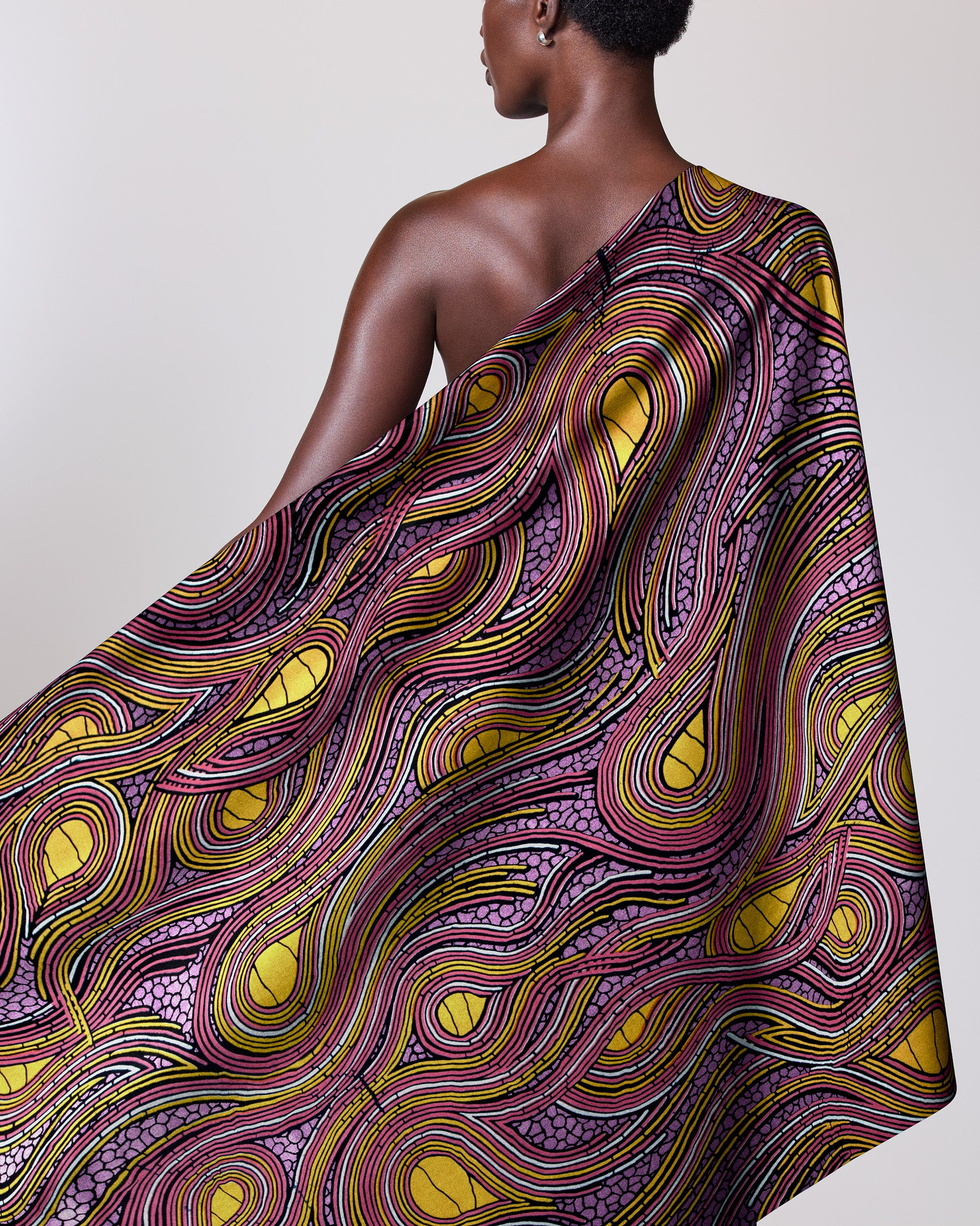 Vibrant one-shoulder wrap dress bold wax hollandais vl04202.020