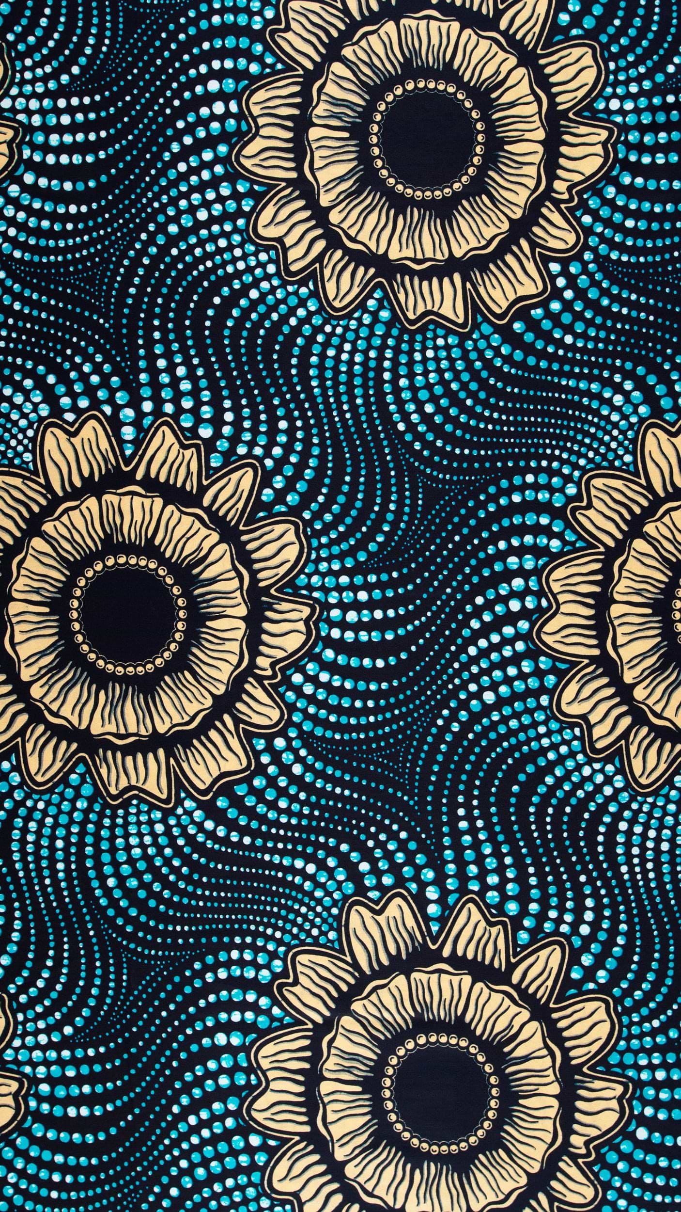 Vibrant blue beige floral-patterned fabric wax hollandais vl04352.009