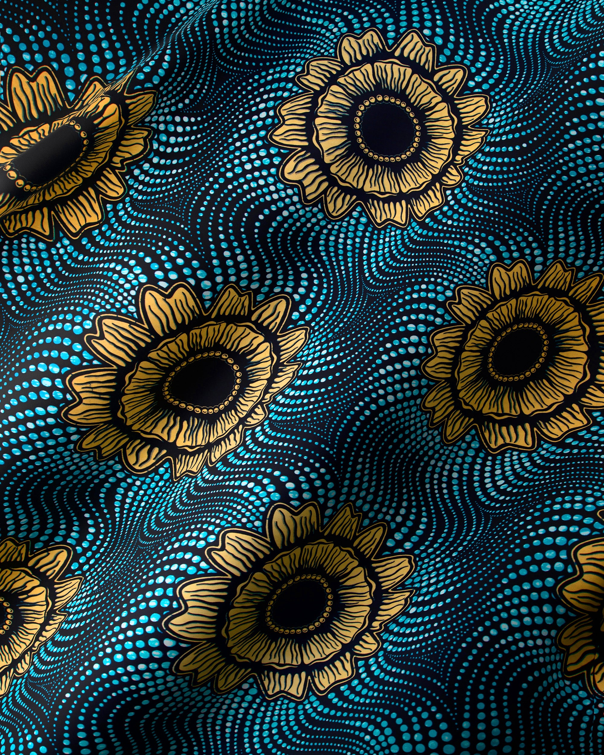 Vibrant blue fabric bold gold wax hollandais vl04352.009