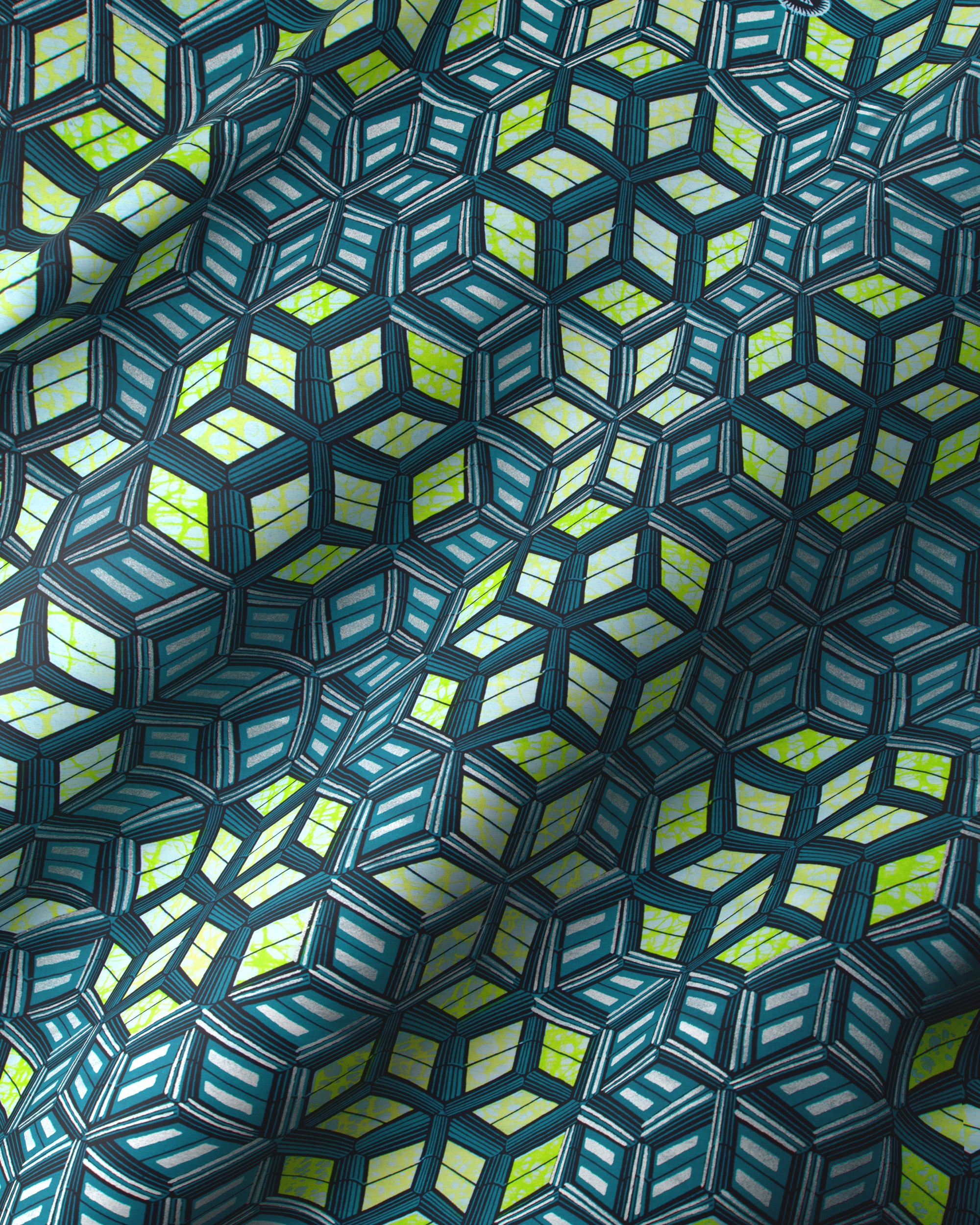 Fabric geometric pattern teal lime super-wax vl04767.012