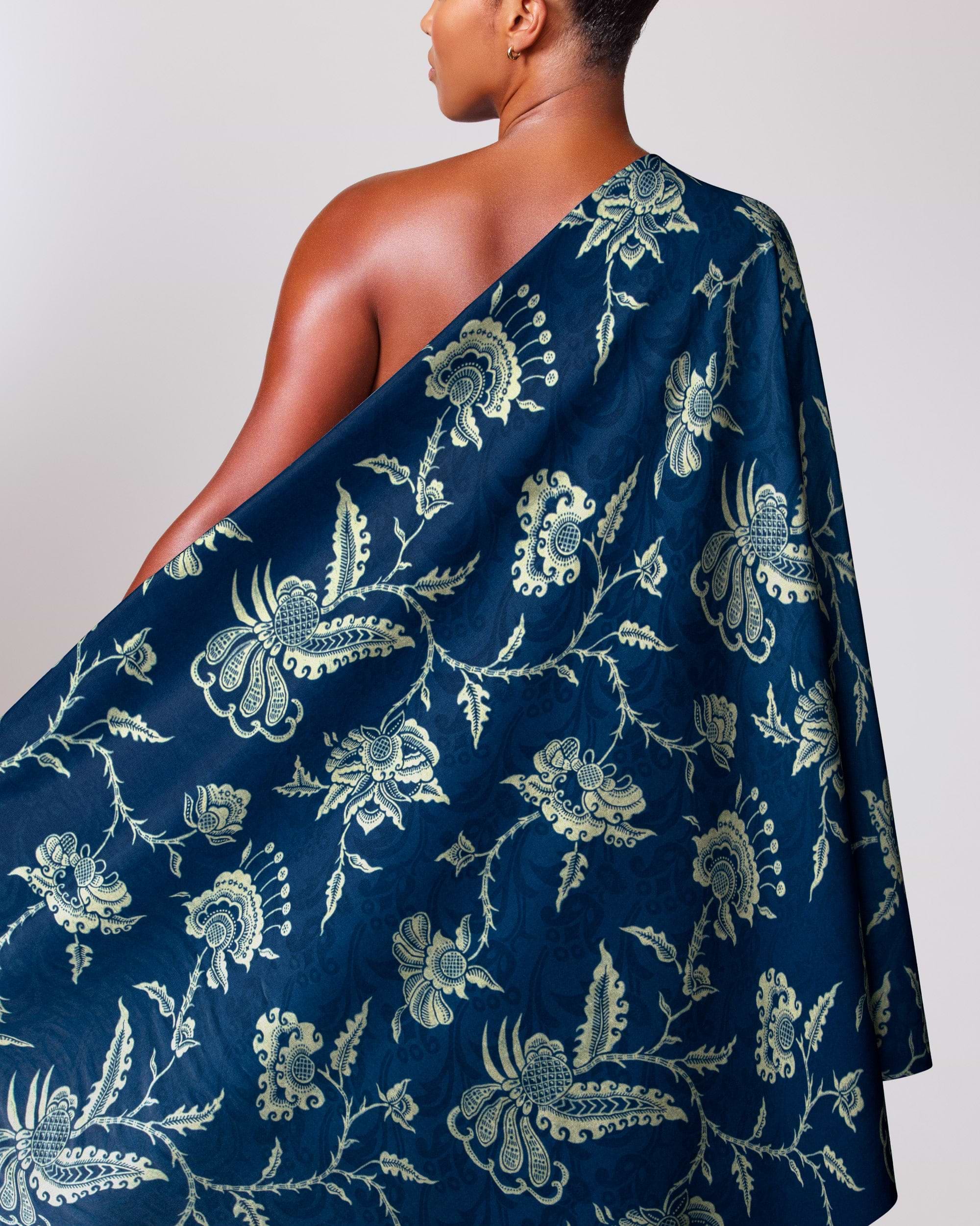 Navy blue one-shoulder wrap dress wax hollandais vl08473.009