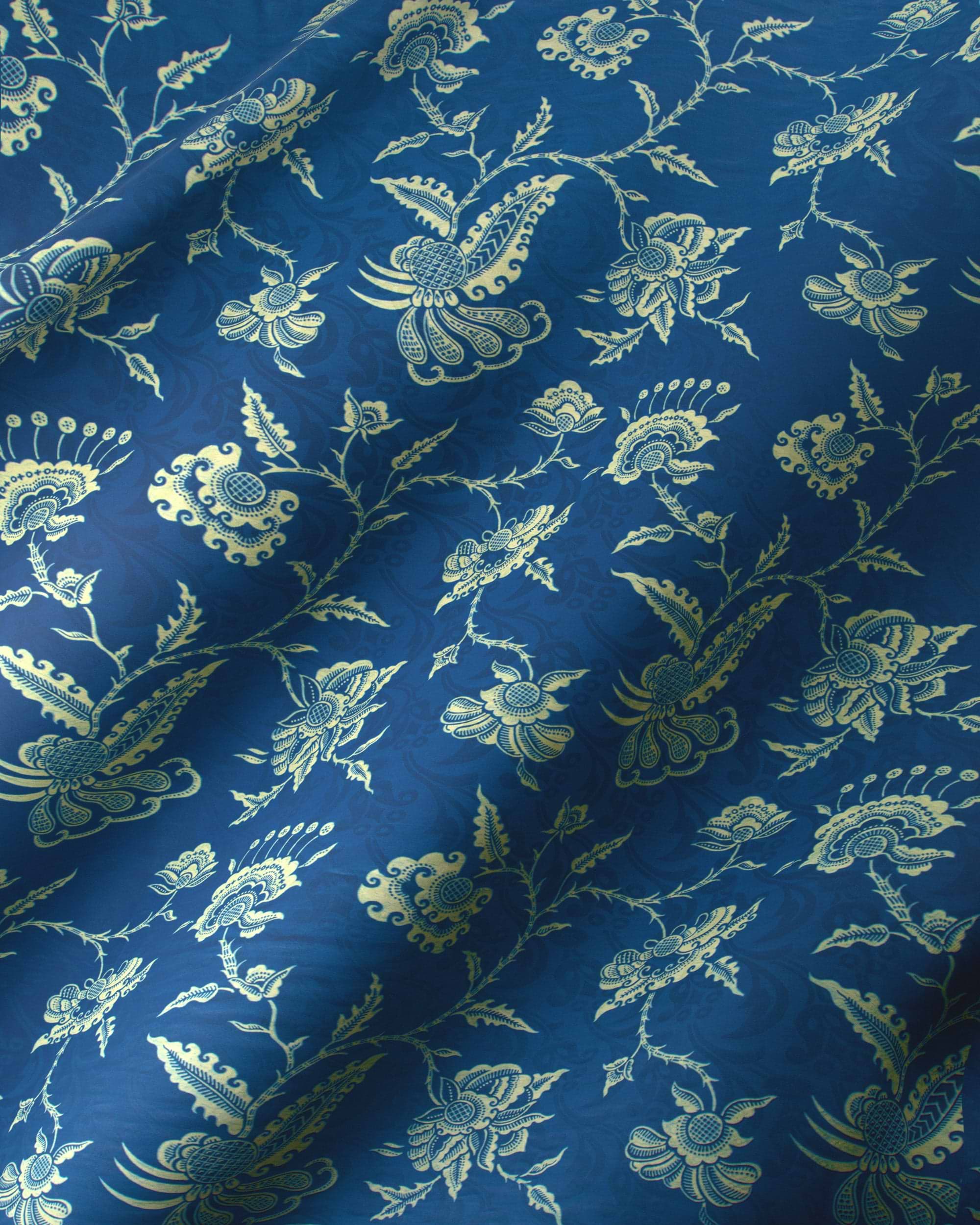Rich blue silk fabric adorned wax hollandais vl08473.009