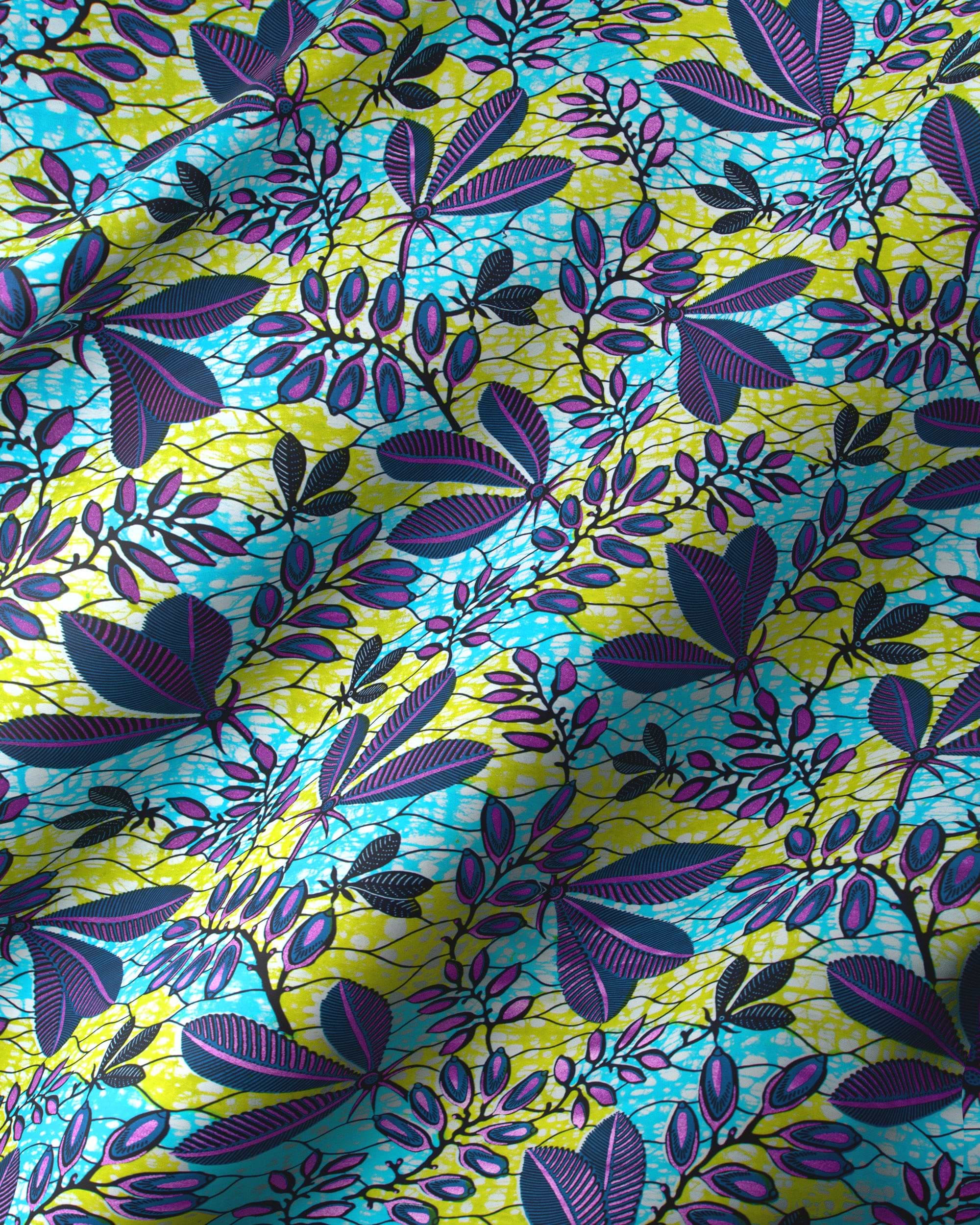 Vibrant yellow turquoise fabric bold super-wax vl08588.009