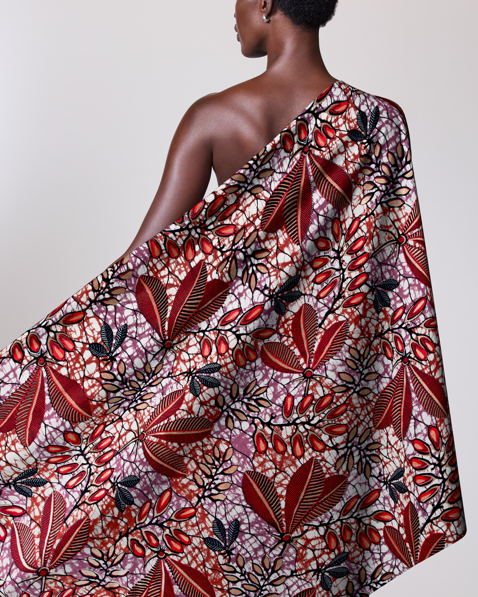 Vibrant red black botanical print super-wax vl08588.010
