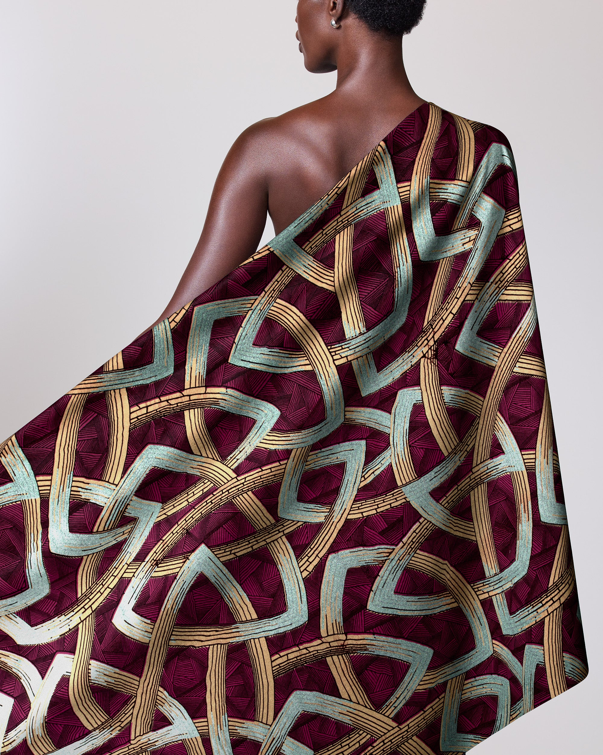 Rich maroon one-shoulder wrap dress wax hollandais vl08667.005