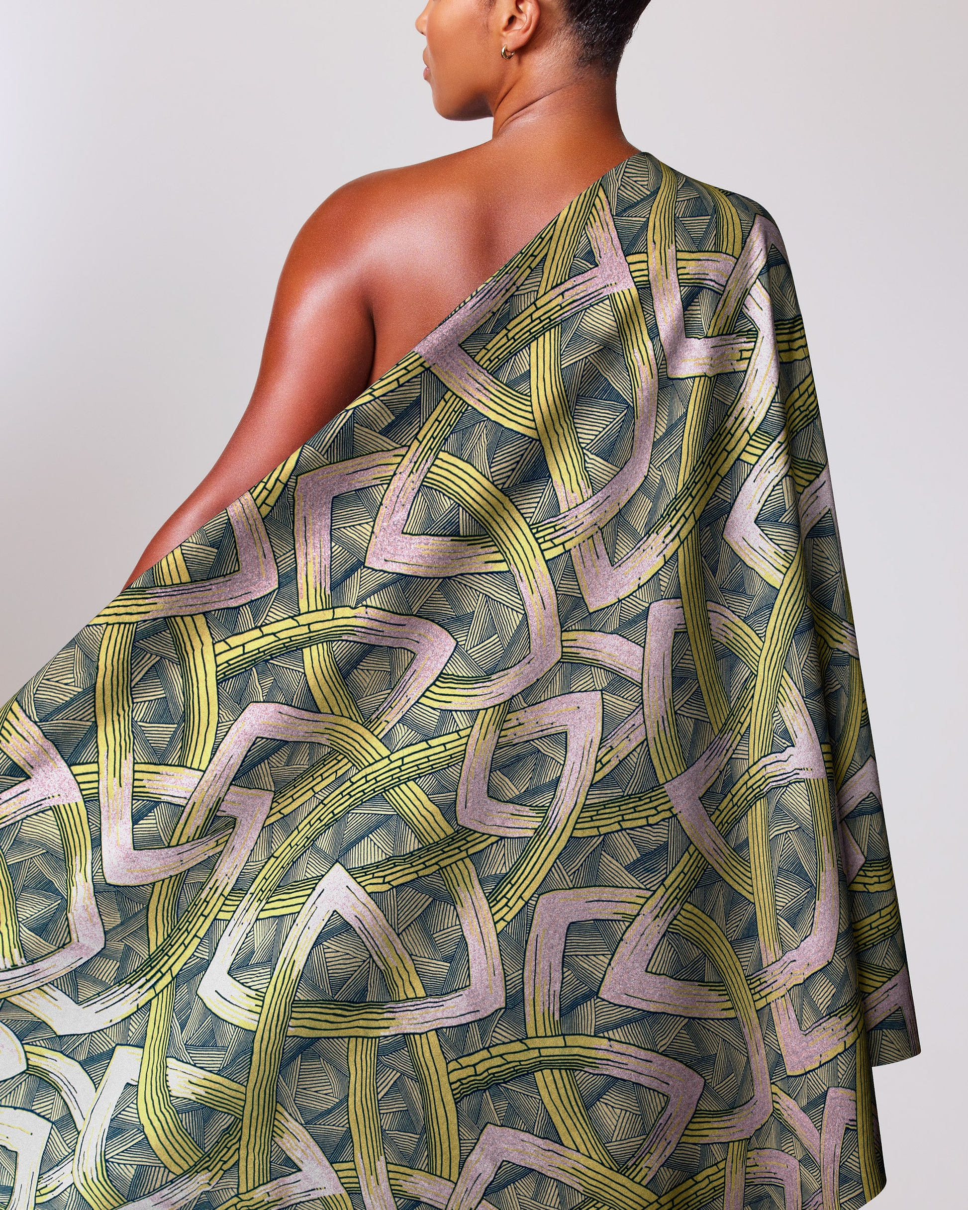 One-shoulder wrap dress olive green wax hollandais vl08667.006