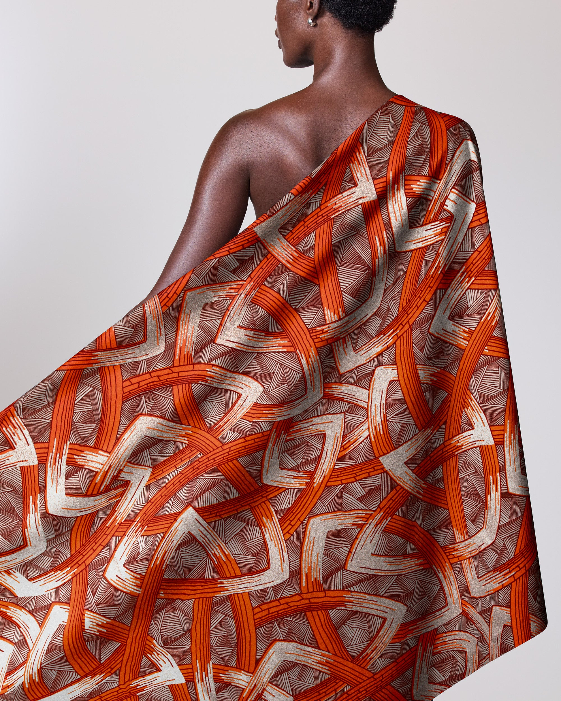 Vibrant orange white geometric-patterned fabric wax hollandais vl08667.008