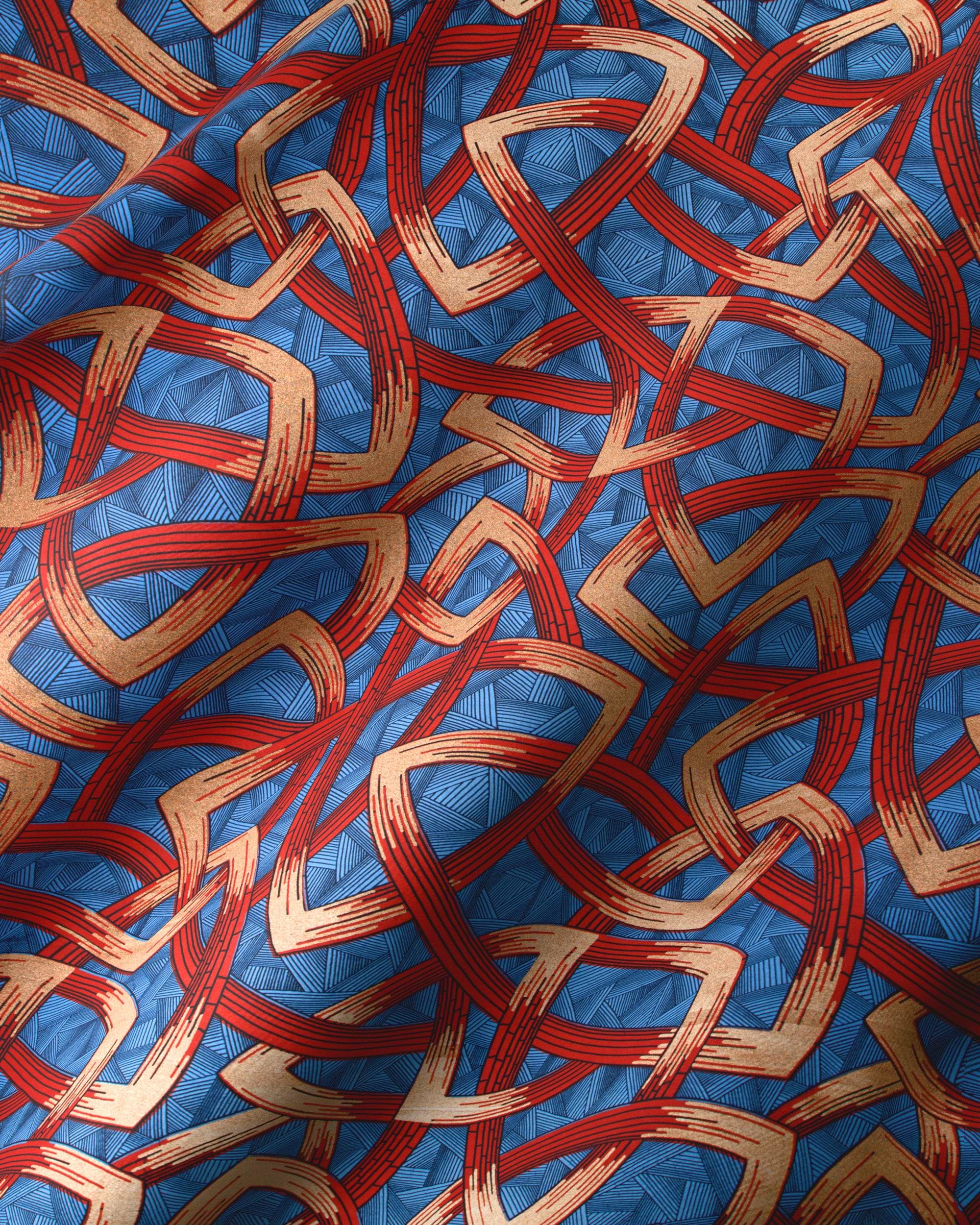 Blue fabric bold interwoven pattern wax hollandais vl08667.010
