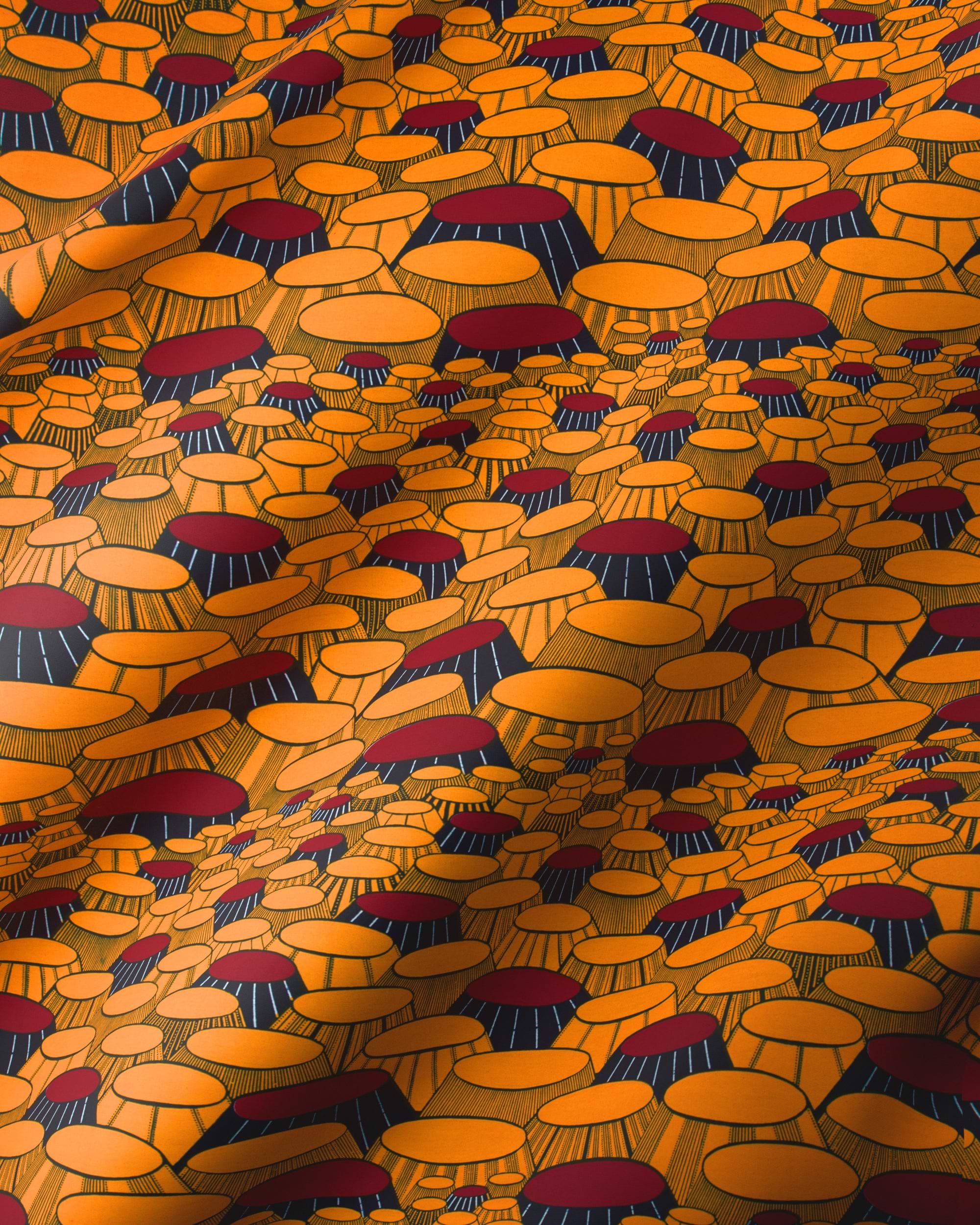 Vibrant orange maroon drum-patterned african wax hollandais vl08676.048