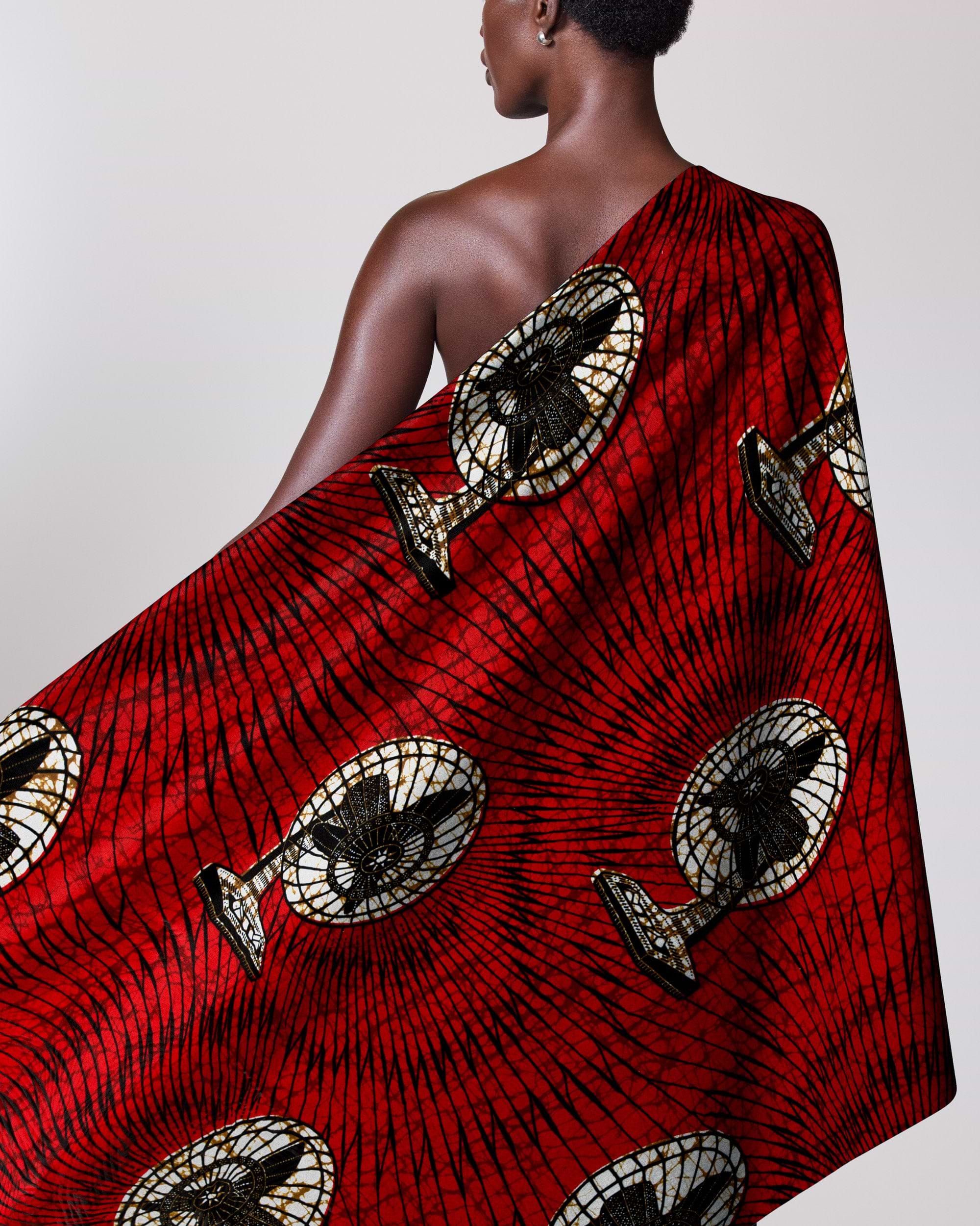 Vibrant red fabric draped model’s wax hollandais vl08759.072