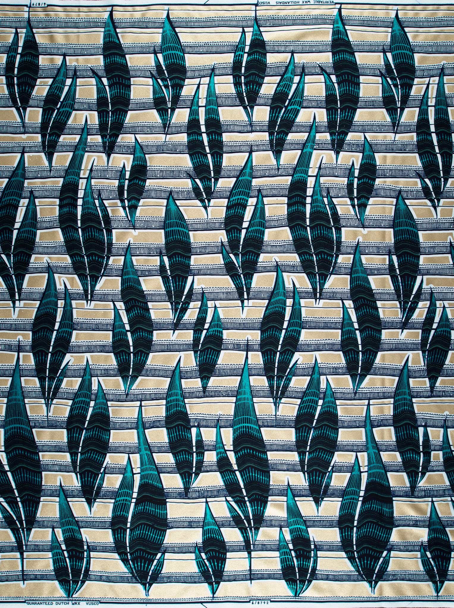 Teal navy blue leaf-patterned fabric wax glitterglam vl08792.017