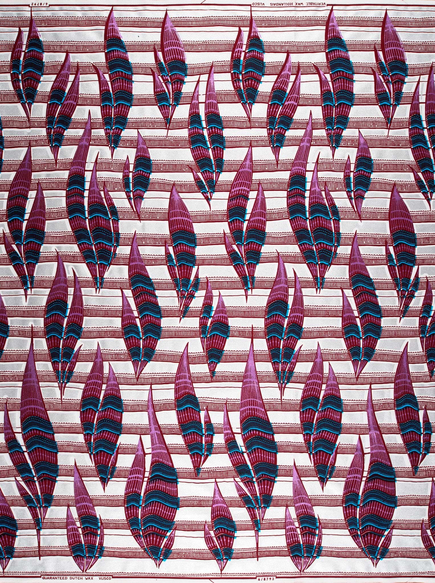 Vibrant plum teal feather-patterned cotton wax glitterglam vl08792.019