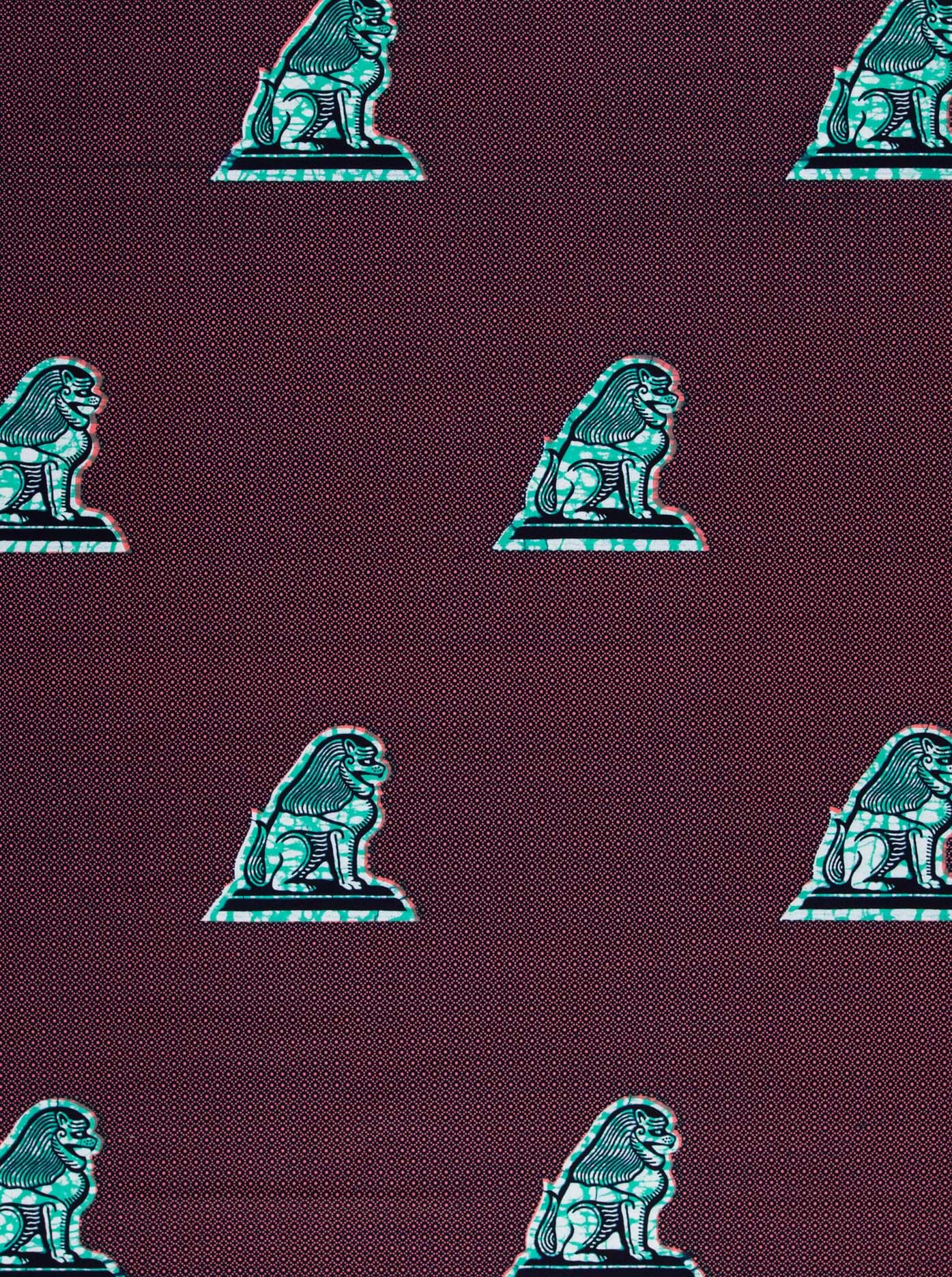 Teal lion statue pattern maroon wax hollandais vl08863.084