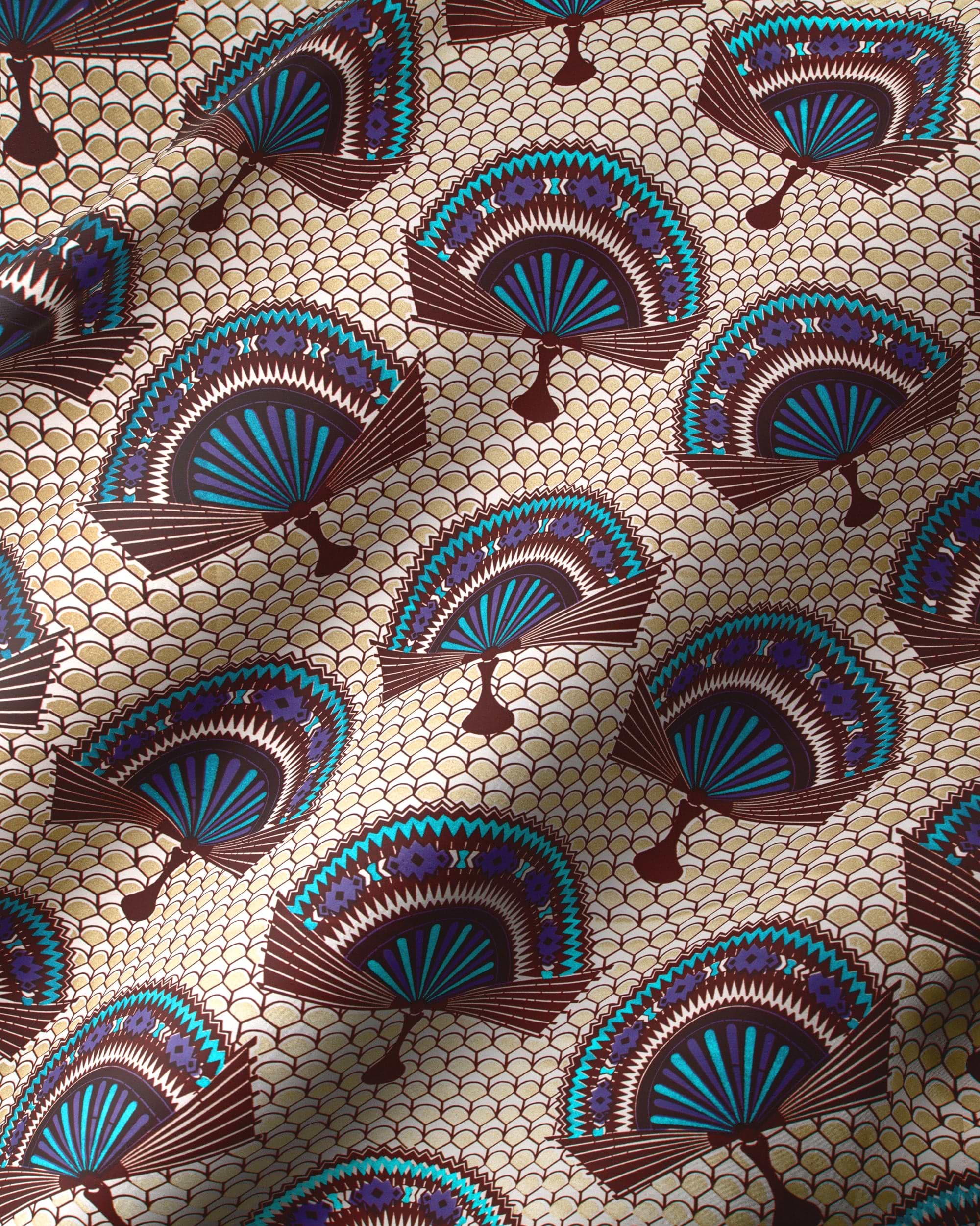 Beige fabric pattern stylized fans wax glitterglam vl08926.017