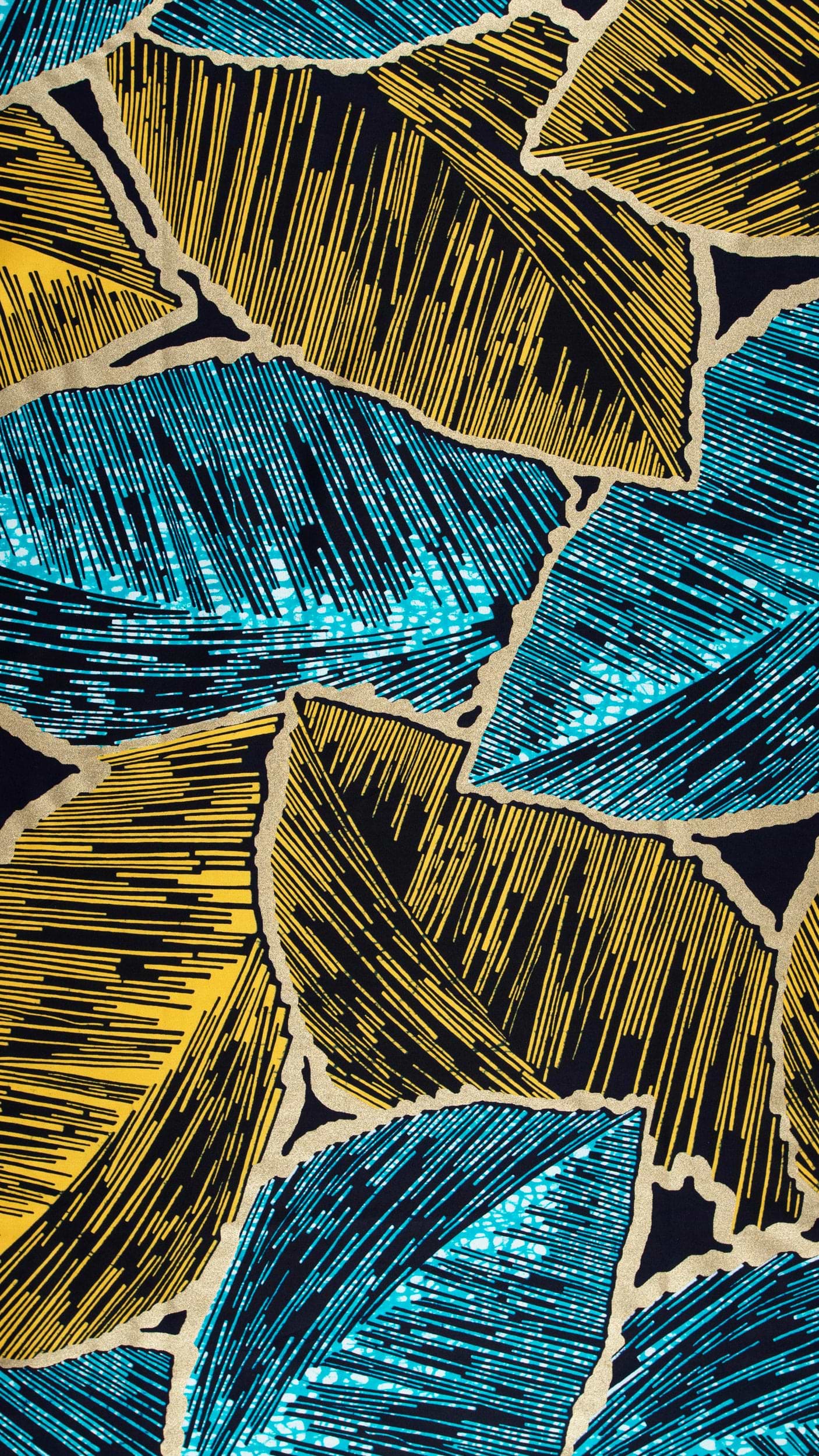 Vibrant blue gold leaf-patterned fabric wax hollandais vl08946.010