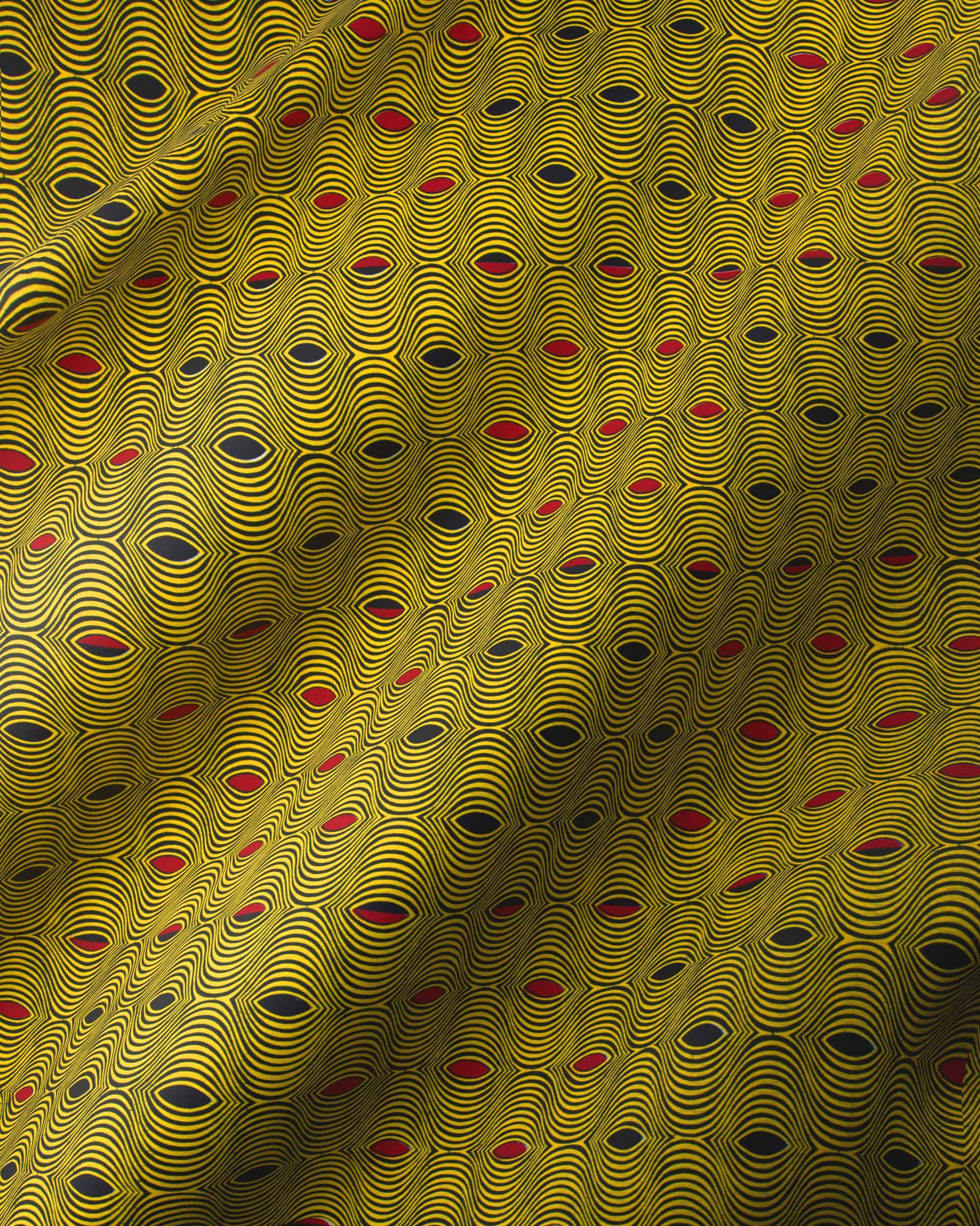 Yellow black patterned fabric wax hollandais vl0h516.125