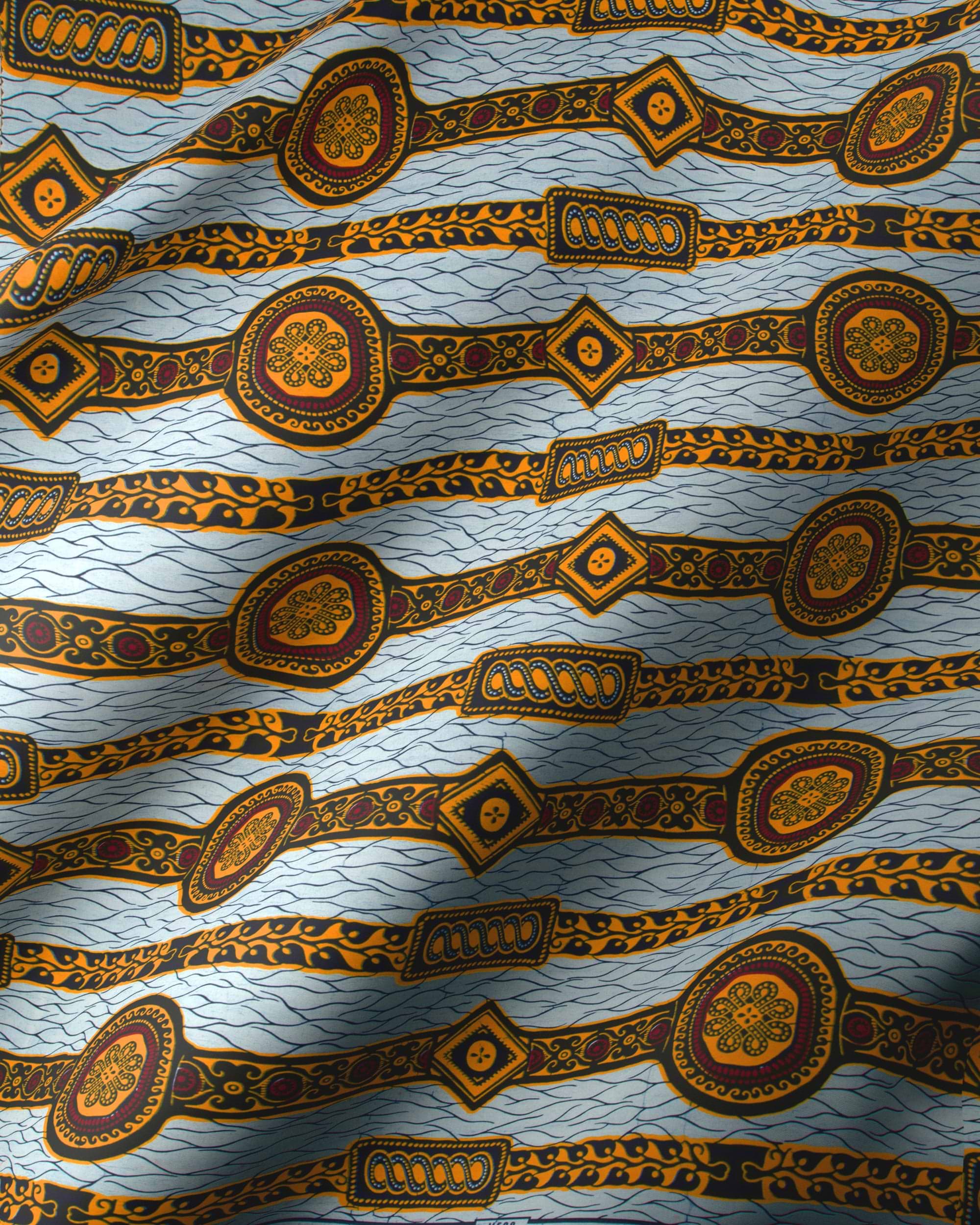 Patterned blue fabric brown gold wax hollandais vl0h599.166
