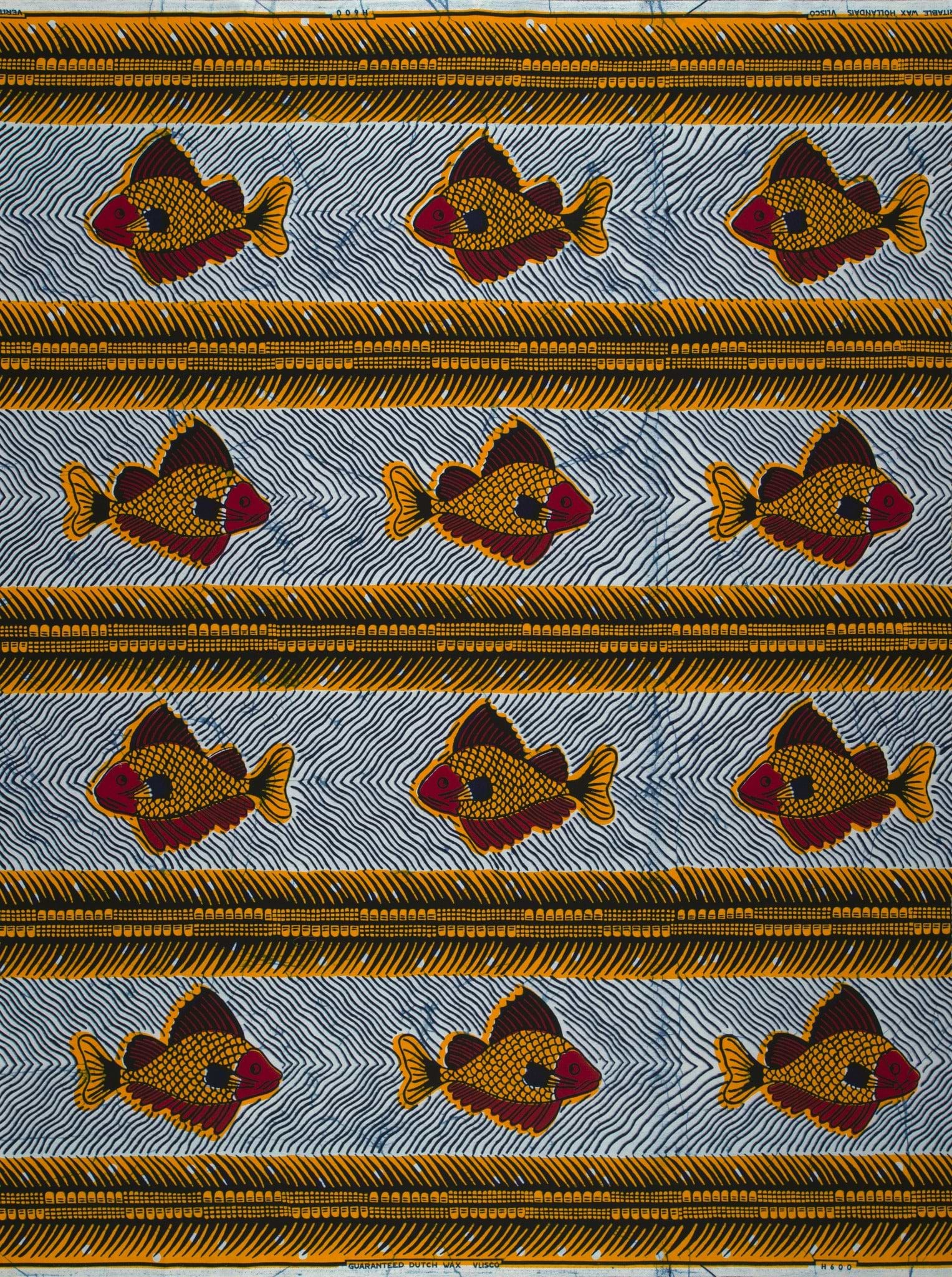 Vibrant fish-patterned fabric bold red wax hollandais vl0h600.050