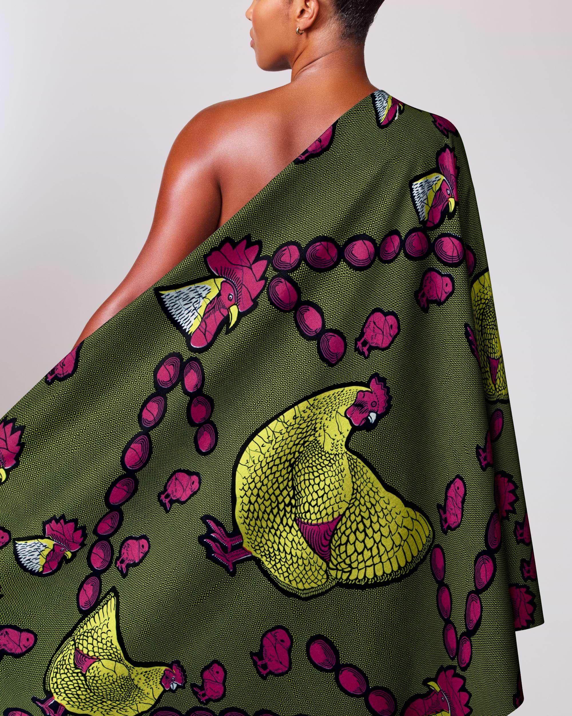 Vibrant olive green one-shoulder wrap wax hollandais vl0h628.144