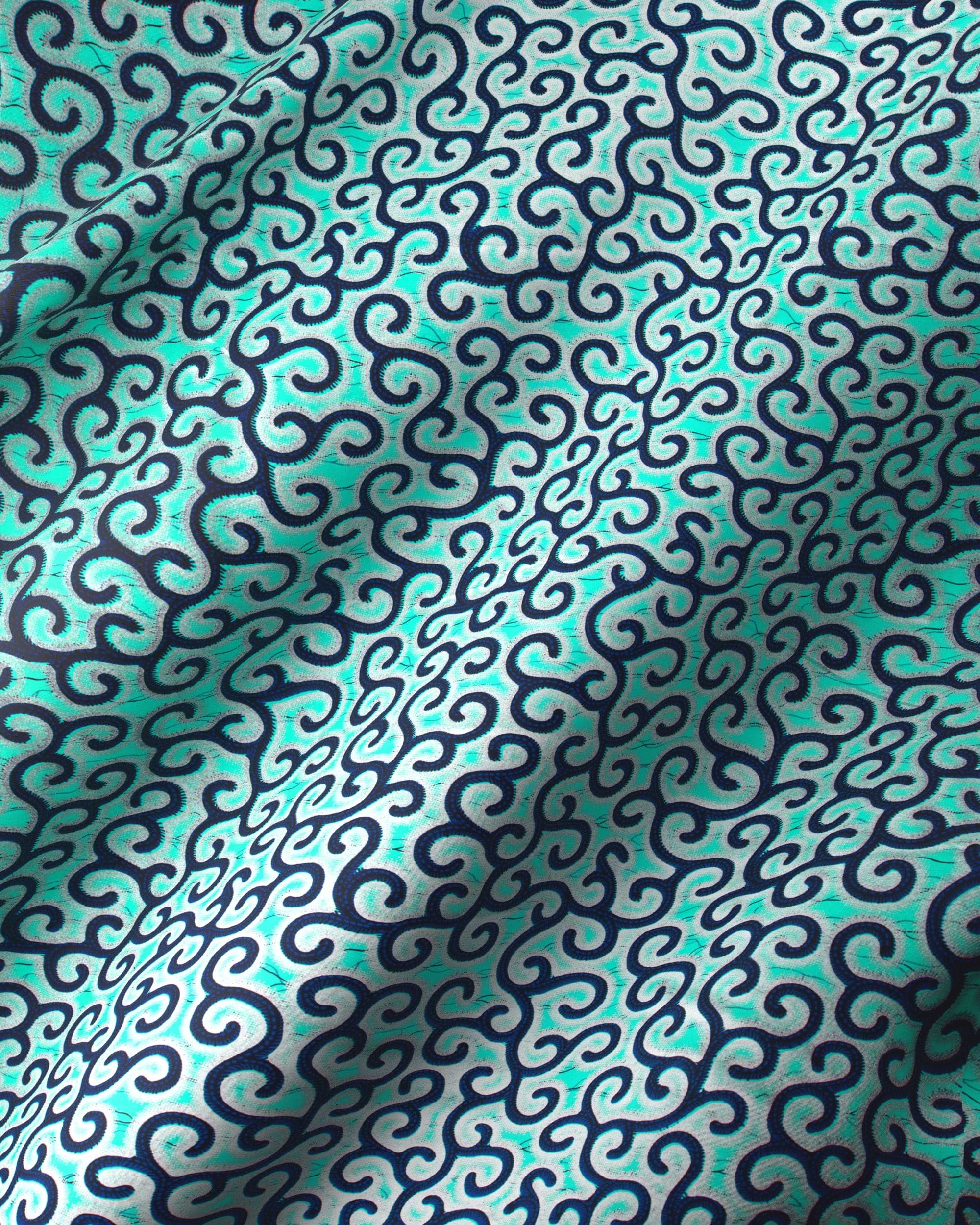 Teal fabric black pattern wax hollandais vl0h907.241