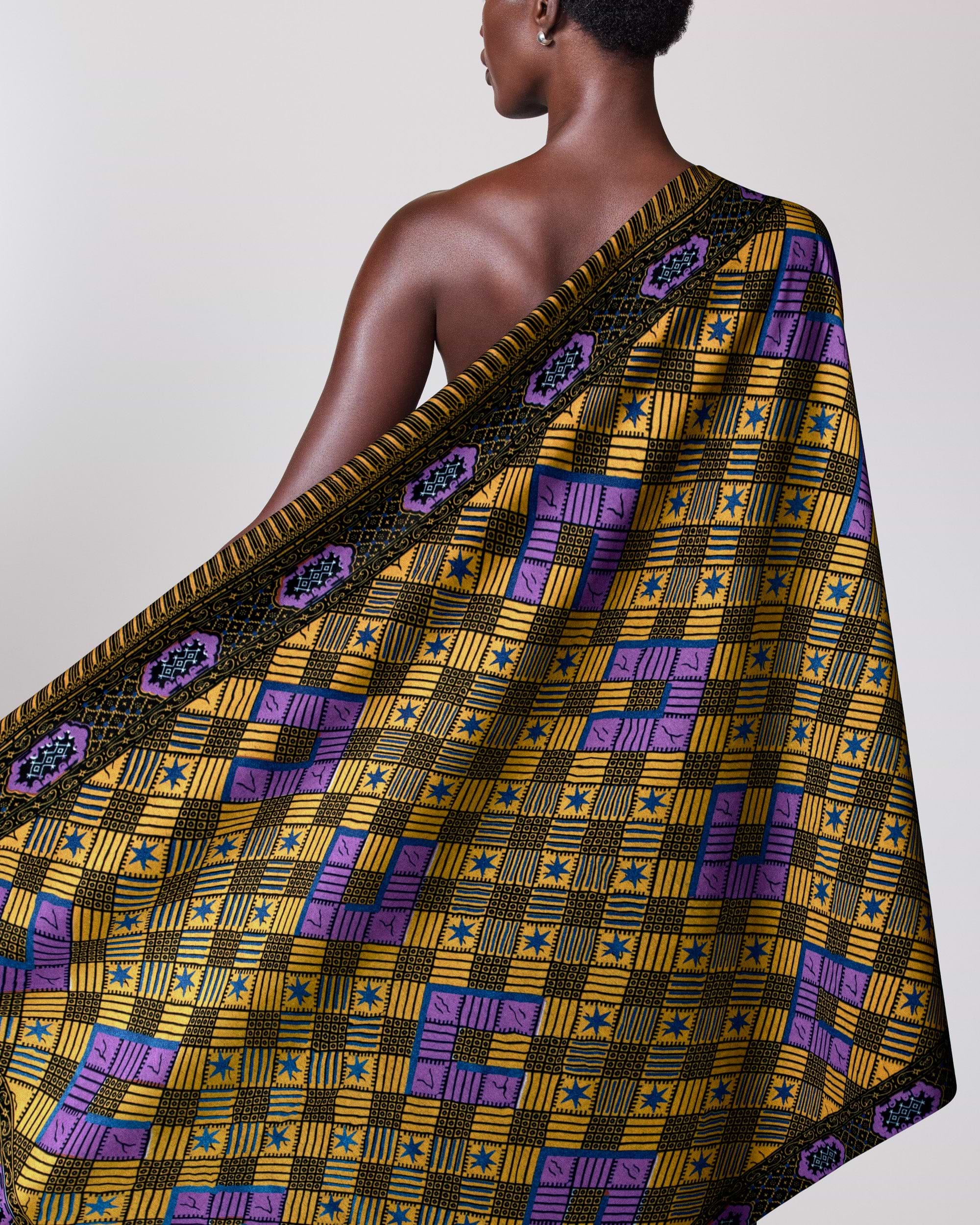 Vibrant yellow purple geometric-patterned wrap wax hollandais vl44050.387