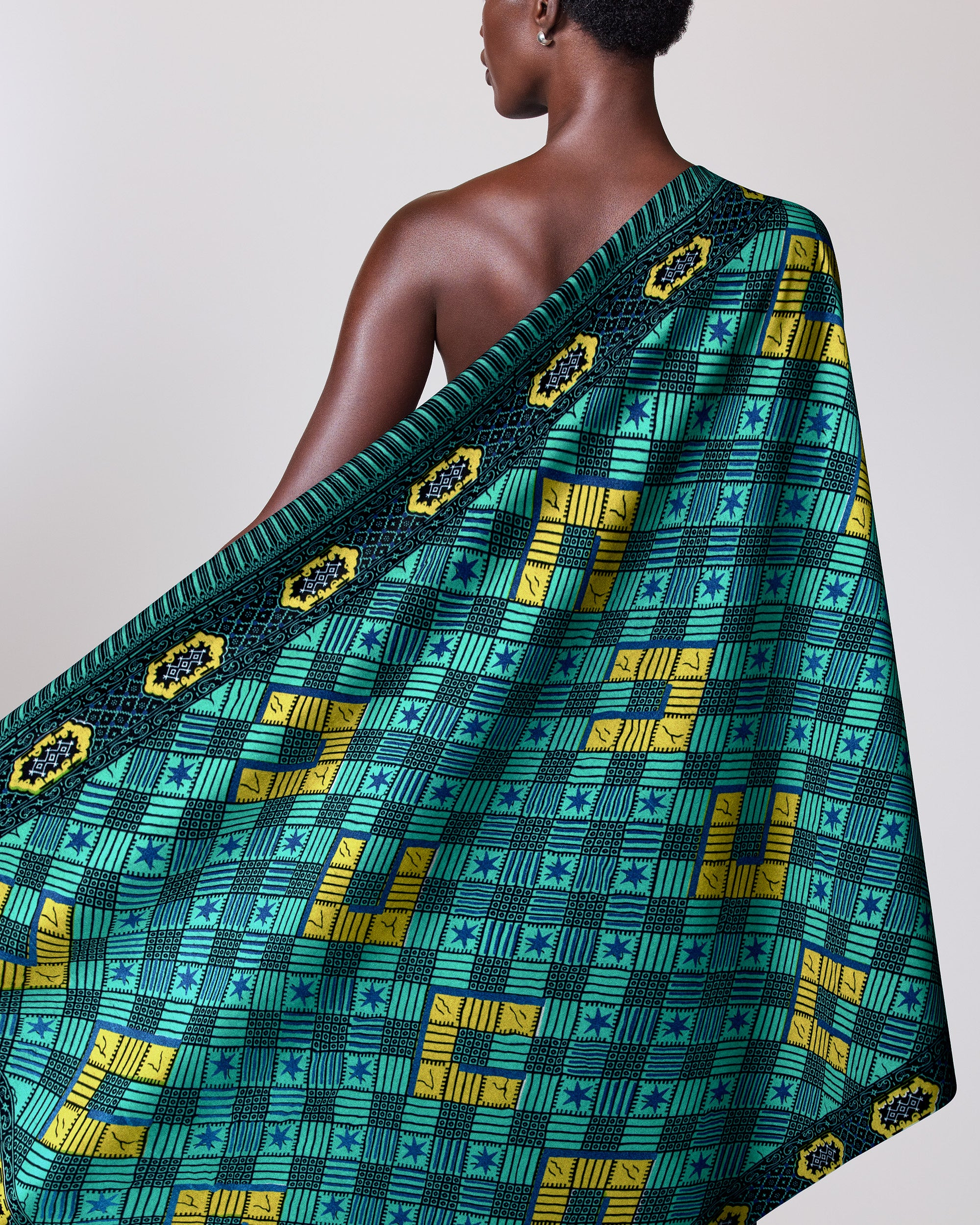 Vibrant teal yellow geometric-patterned african wax hollandais vl44050.388