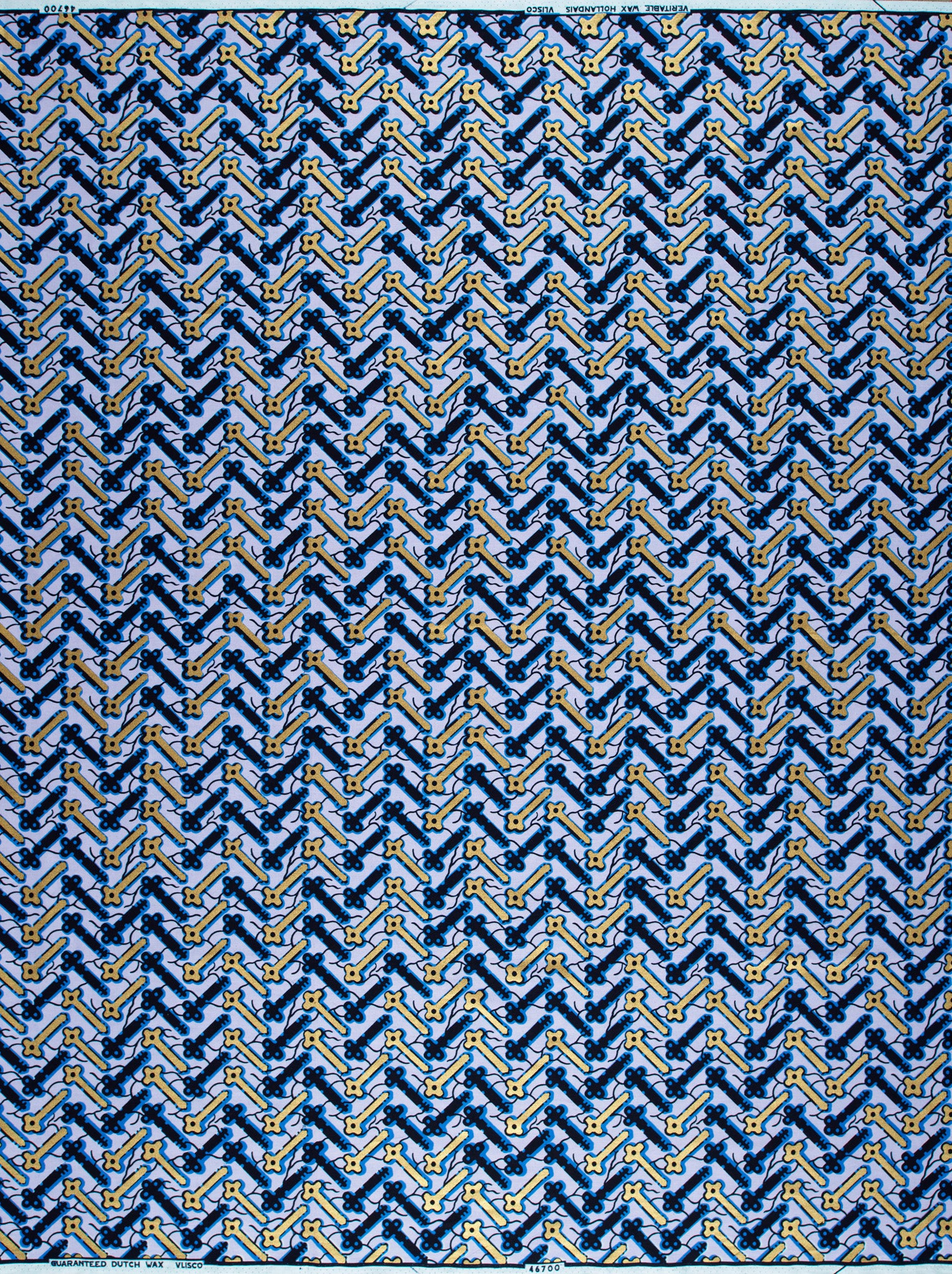 Blue gold herringbone-patterned fabric woven wax hollandais vl46700.044