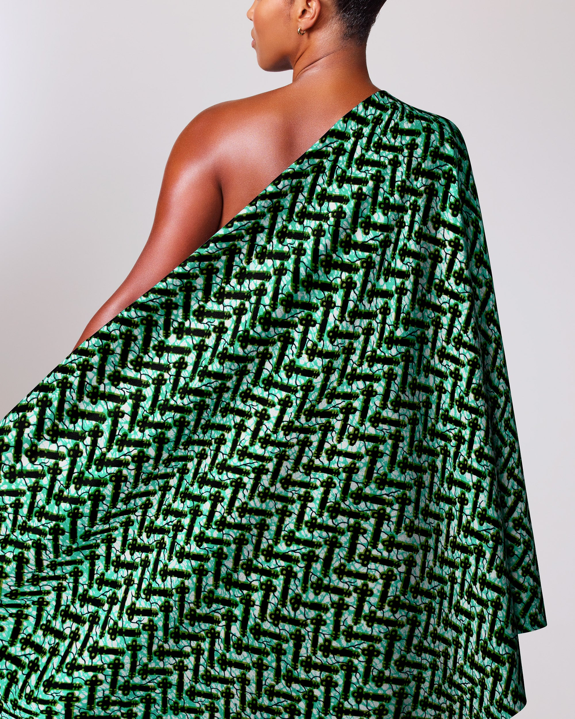 Vibrant green one-shoulder dress bold wax hollandais vl46700.045