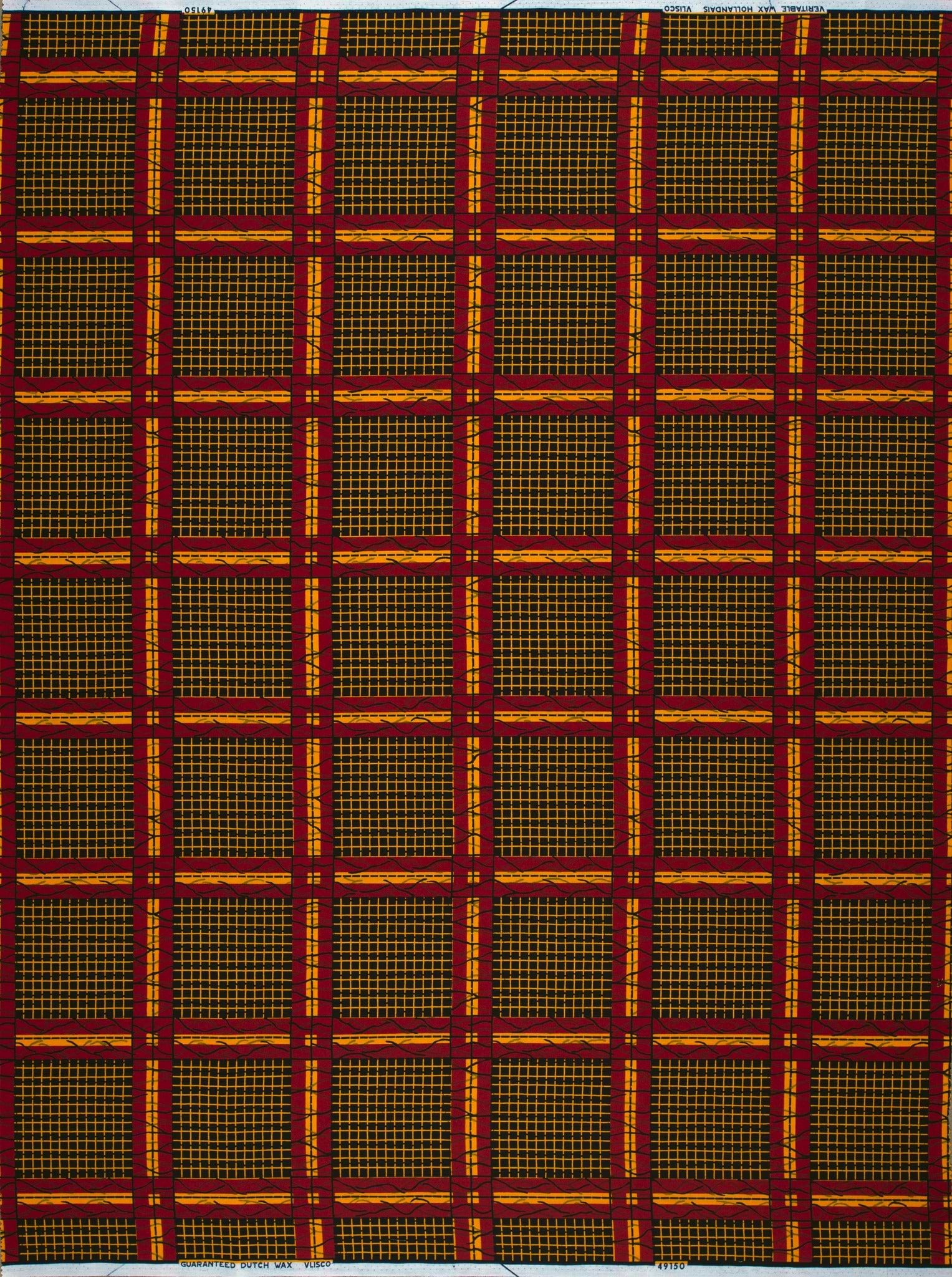 Red gold plaid fabric wax hollandais vl49150.057