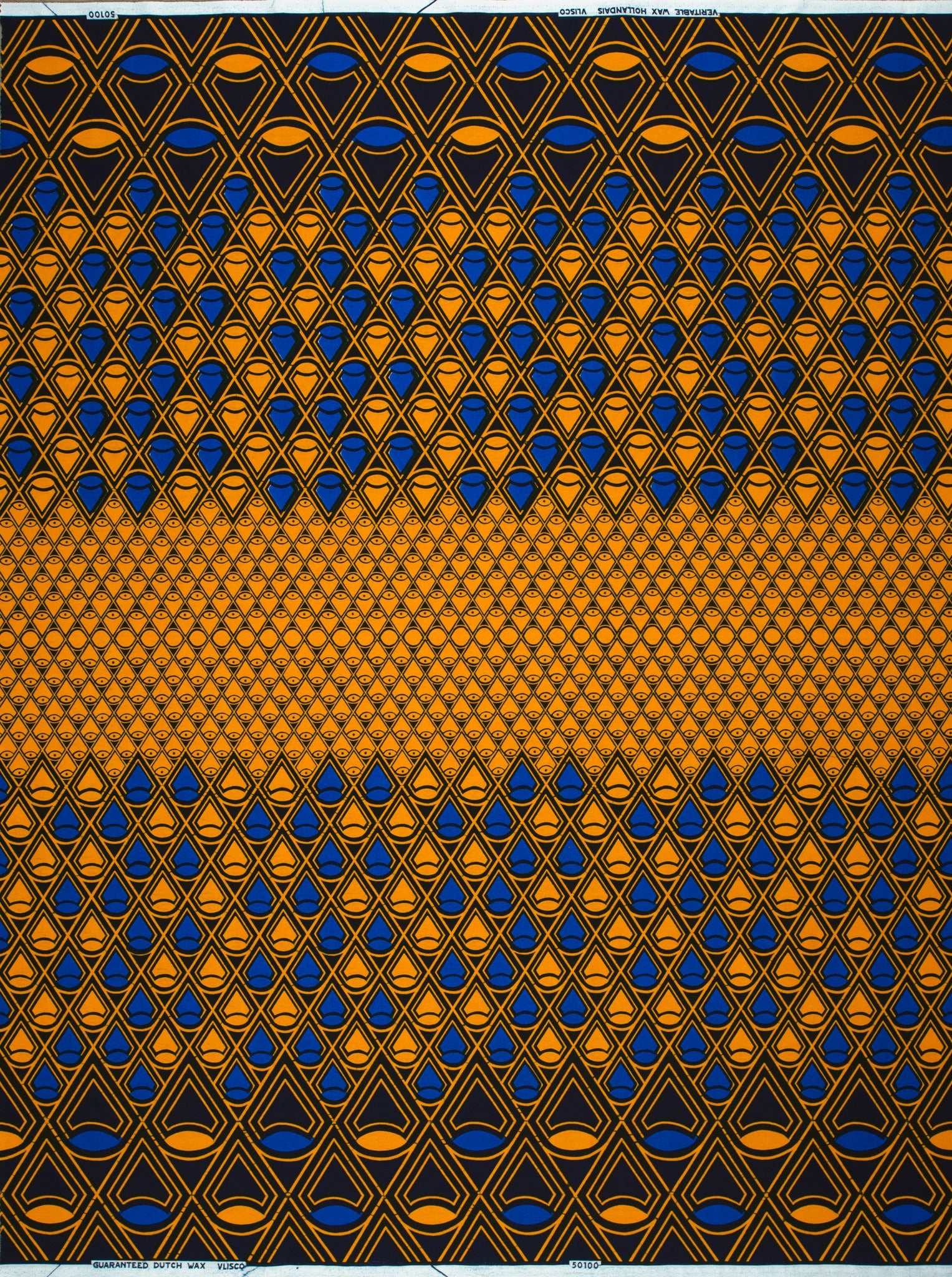 Vibrant orange blue geometric-patterned african wax hollandais vl50100.056