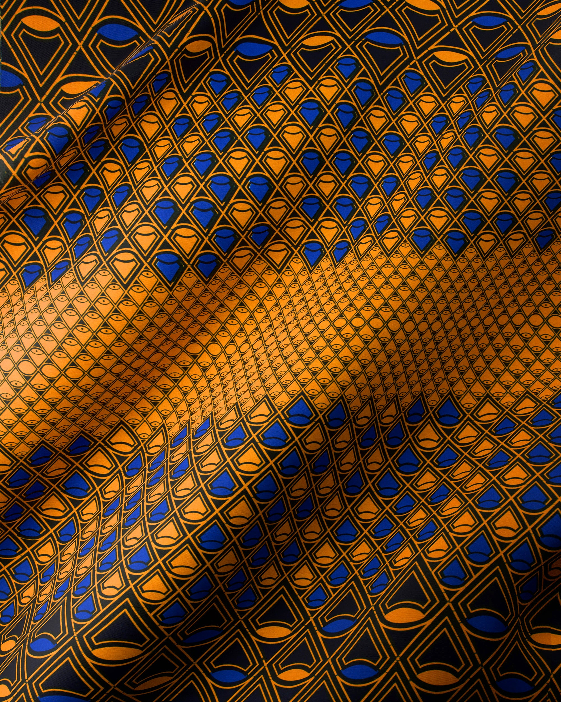 Vibrant orange blue geometric-patterned fabric wax hollandais vl50100.056