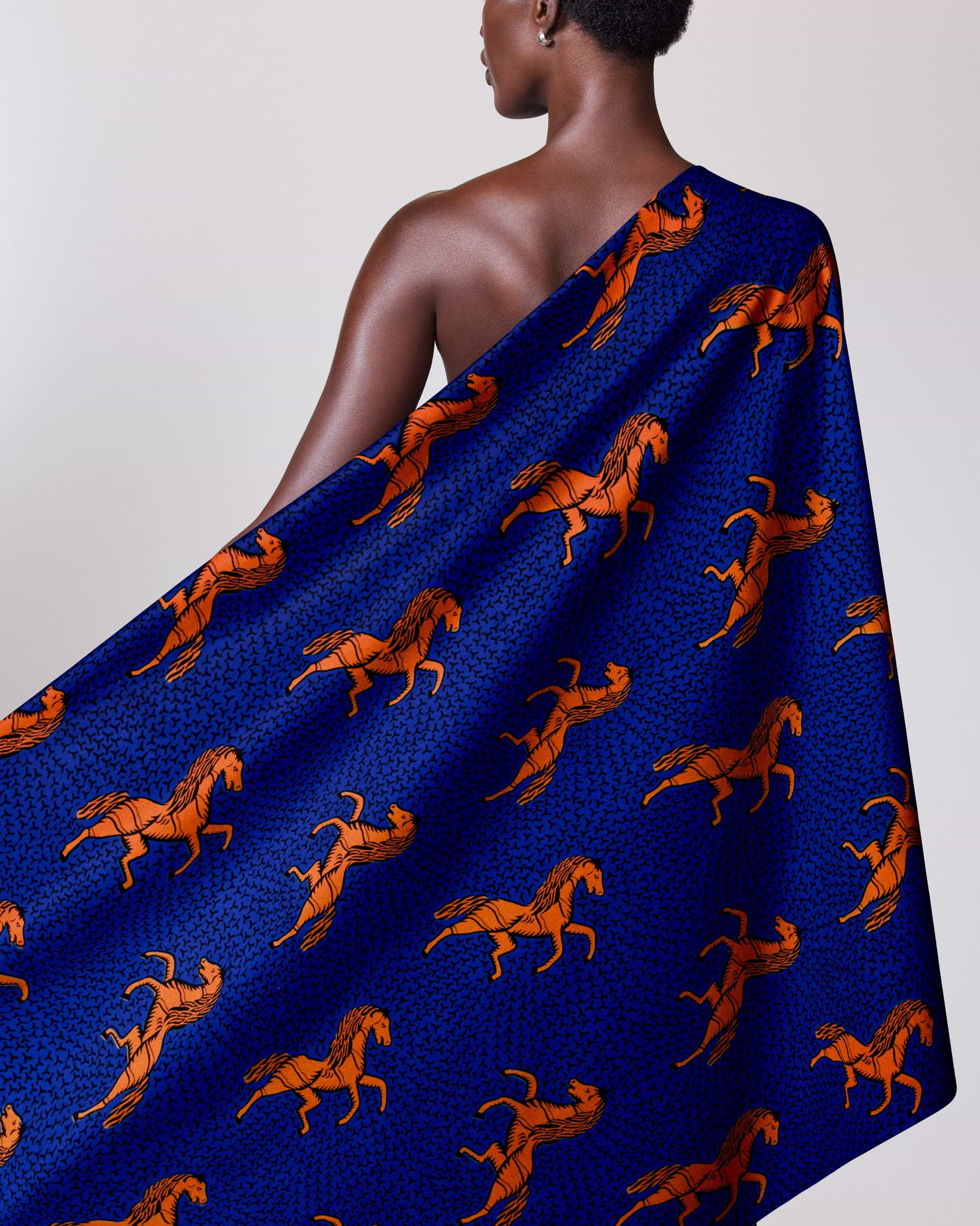 Vibrant blue fabric draped shoulder wax hollandais vl53500.131