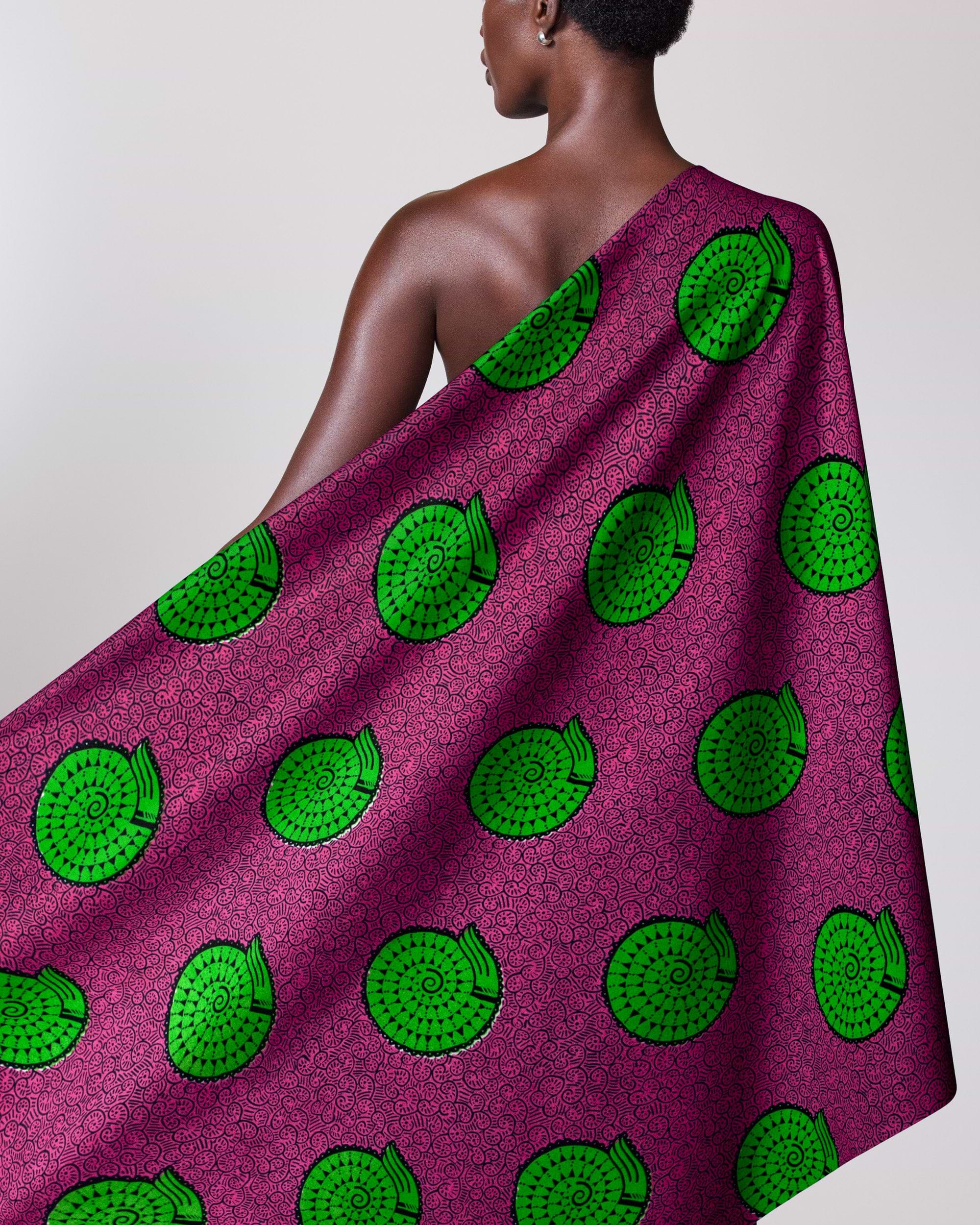 Vibrant magenta fabric bold green wax hollandais vl54350.018