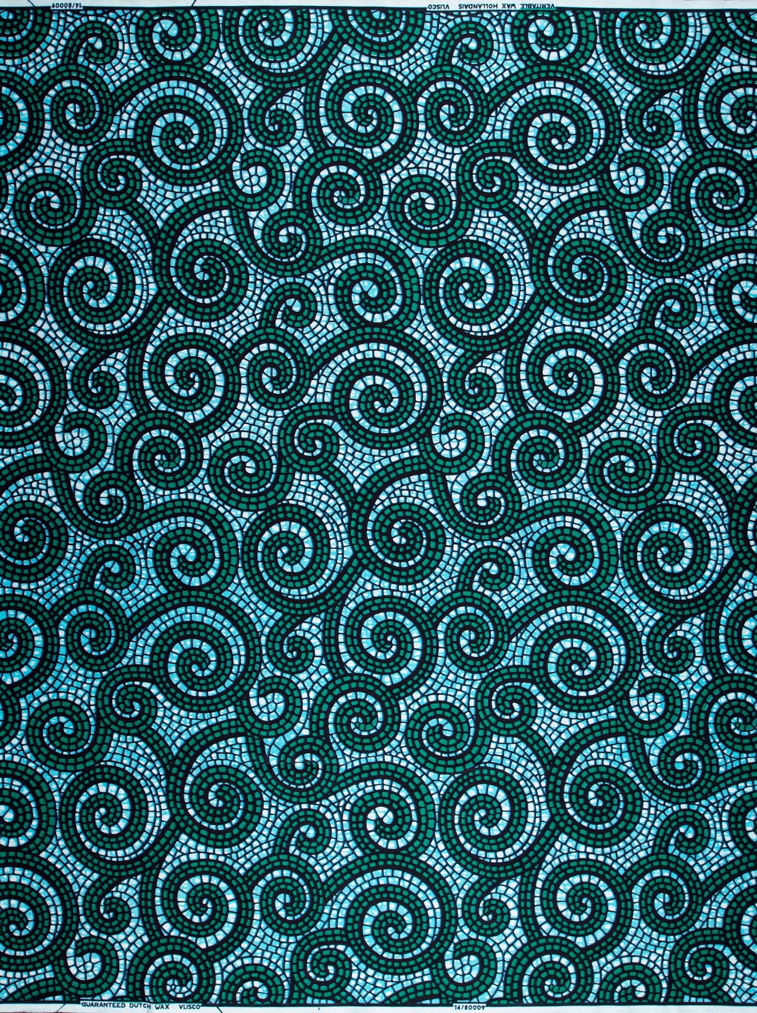 Teal dark green mosaic swirl wax hollandais vl80009.023