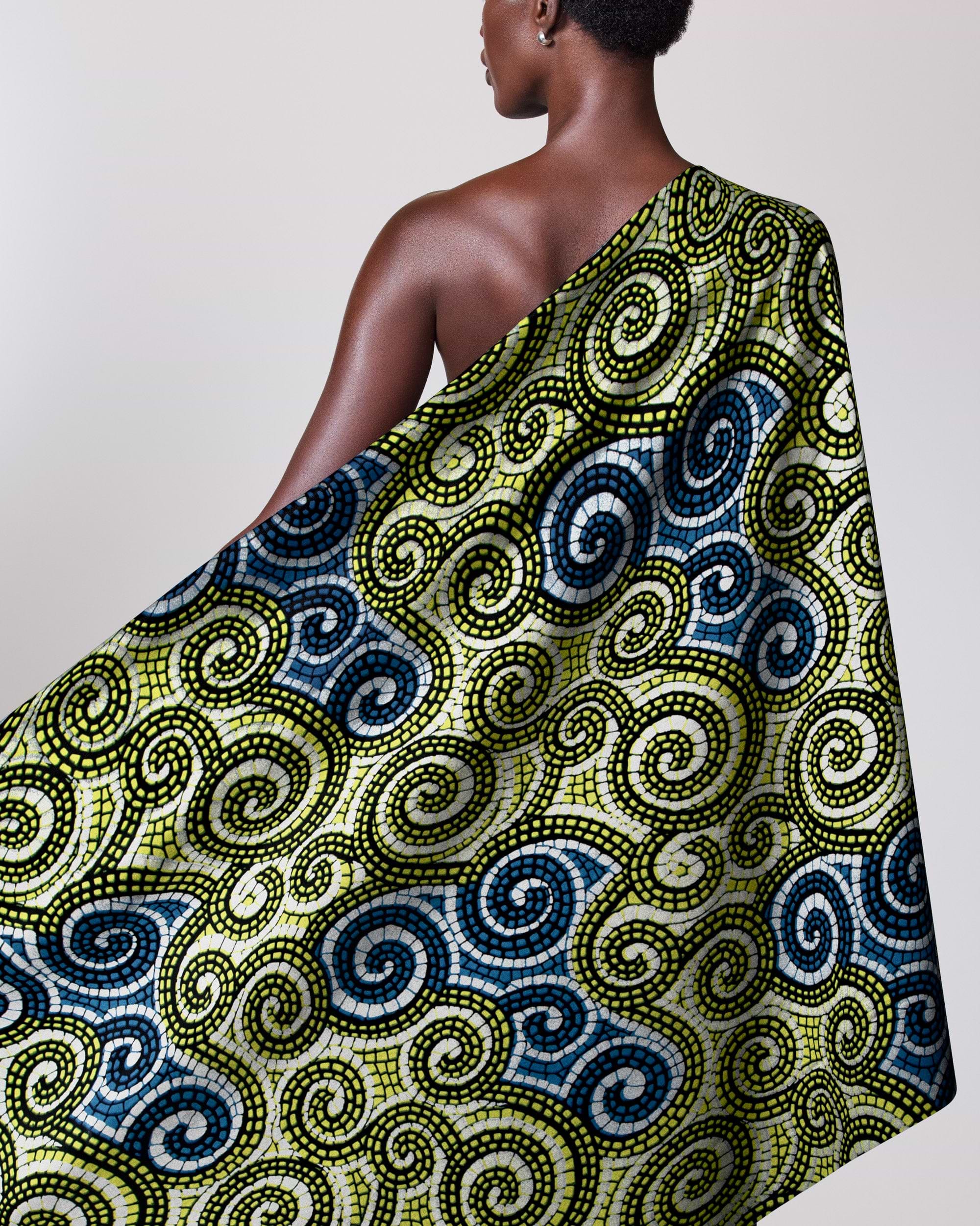 Vibrant green blue patterned fabric wax hollandais vl80009.025