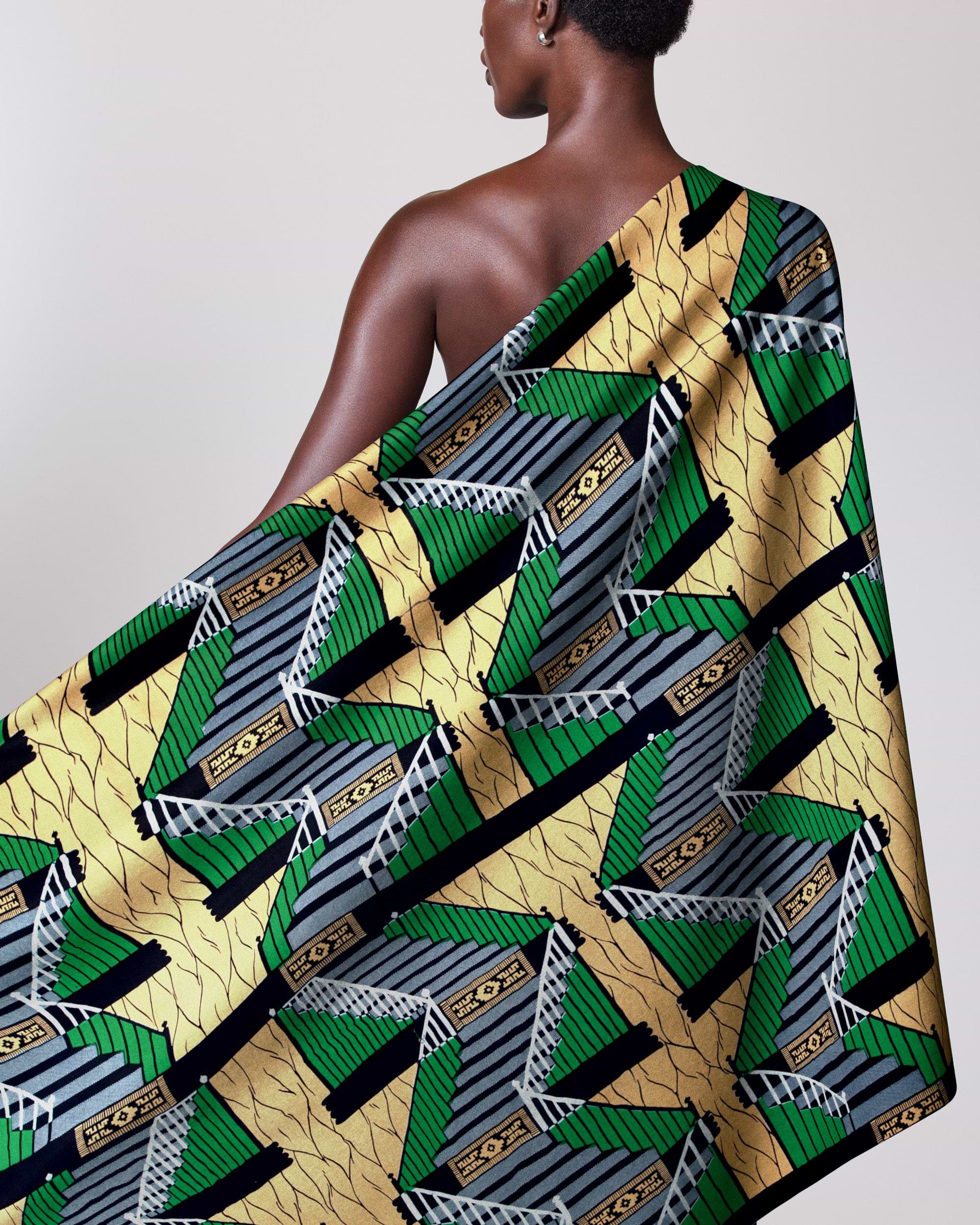 Vibrant one-shoulder wrap dress bold wax hollandais vl80021.076