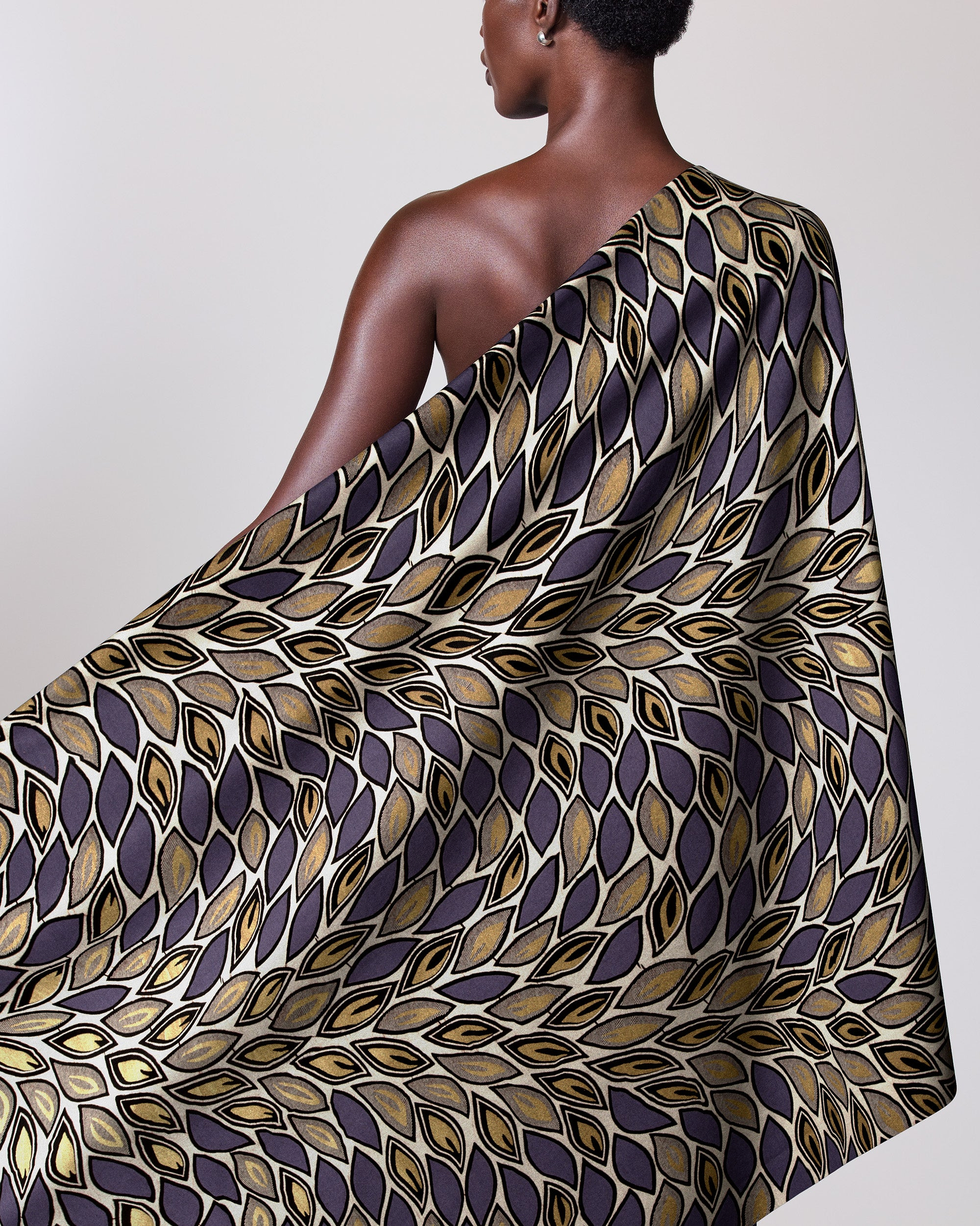 One-shoulder wrap dress bold pattern wax hollandais vl80022.009