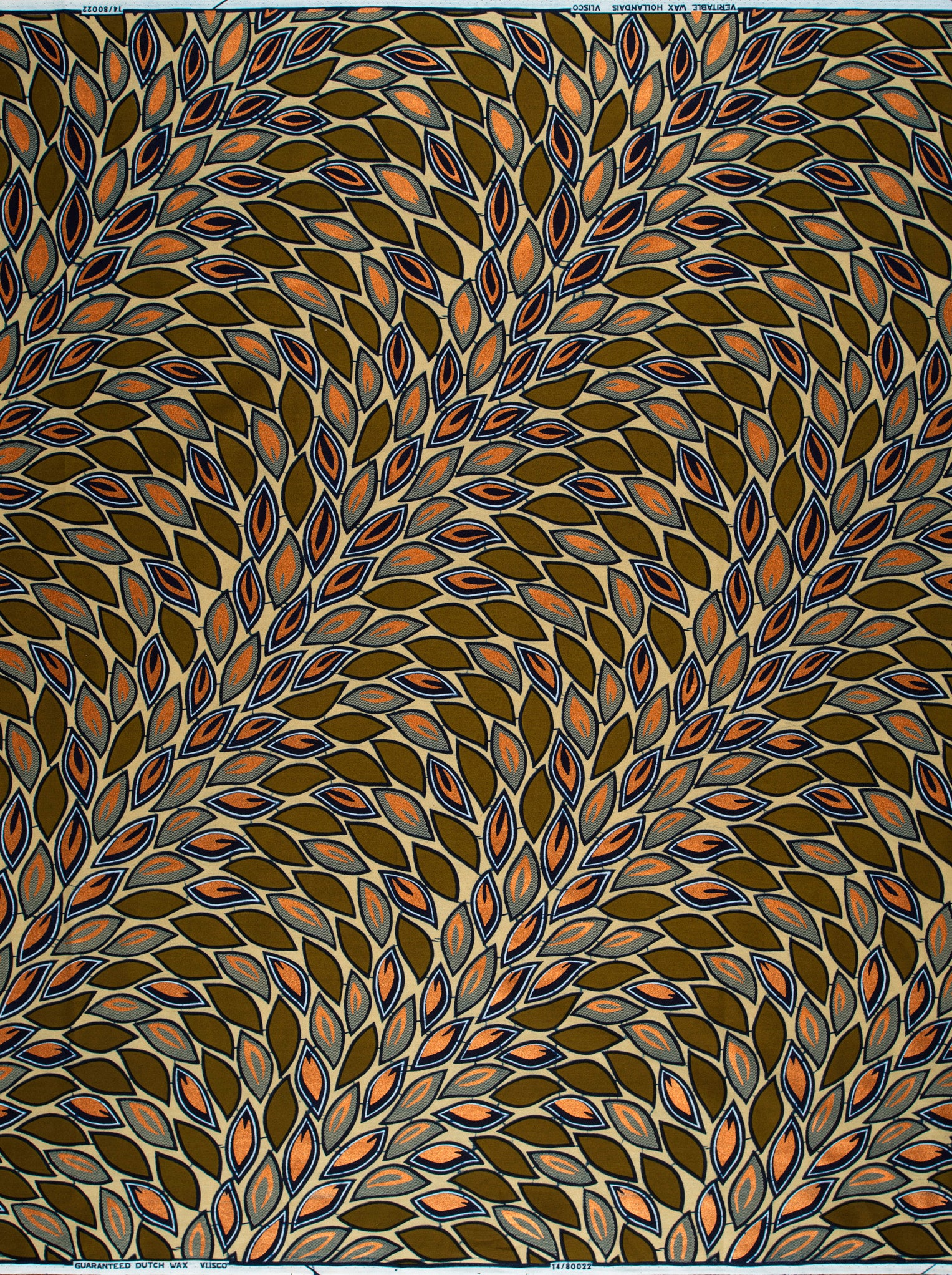 Brown orange leaf-patterned fabric stylized wax hollandais vl80022.014