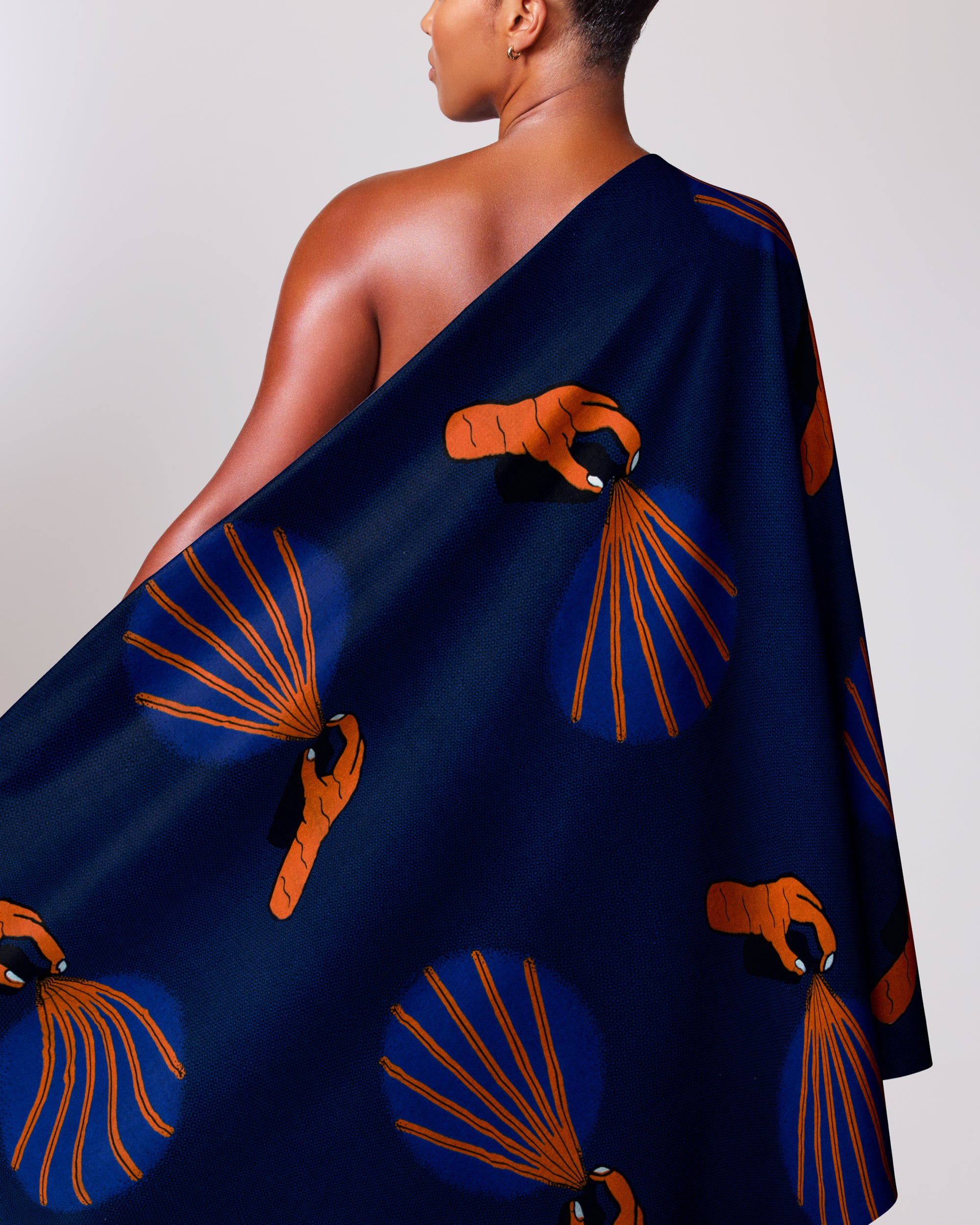 Navy blue one-shoulder wrap dress wax hollandais vla0020.157