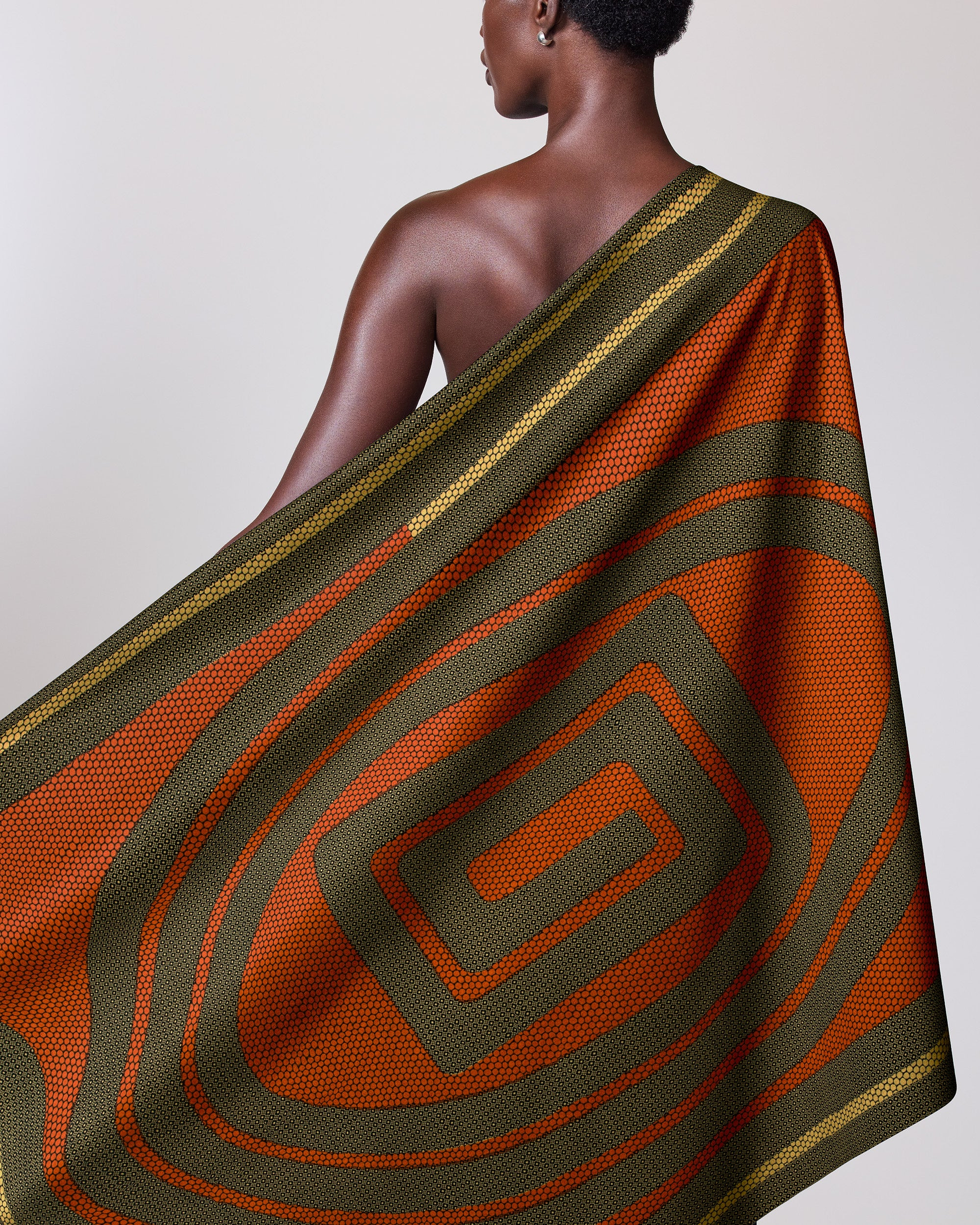 Vibrant orange olive green geometric-patterned wax hollandais vla0196.117