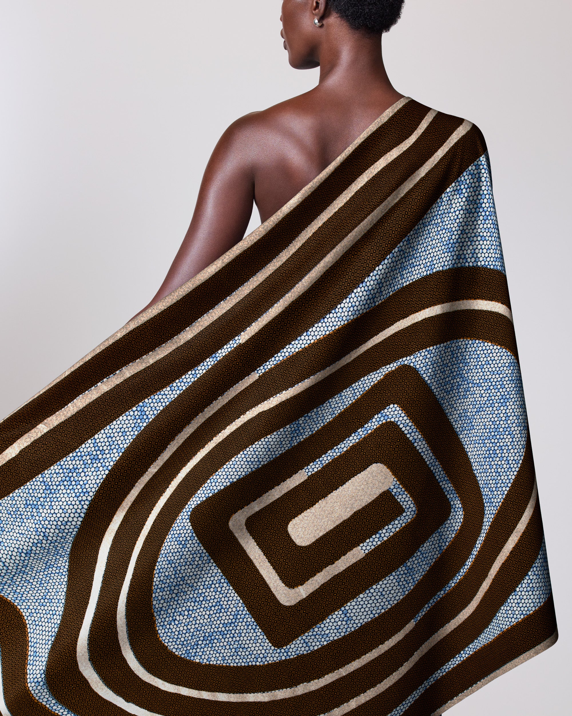 Textured blue brown beige geometric-patterned wax hollandais vla0196.126