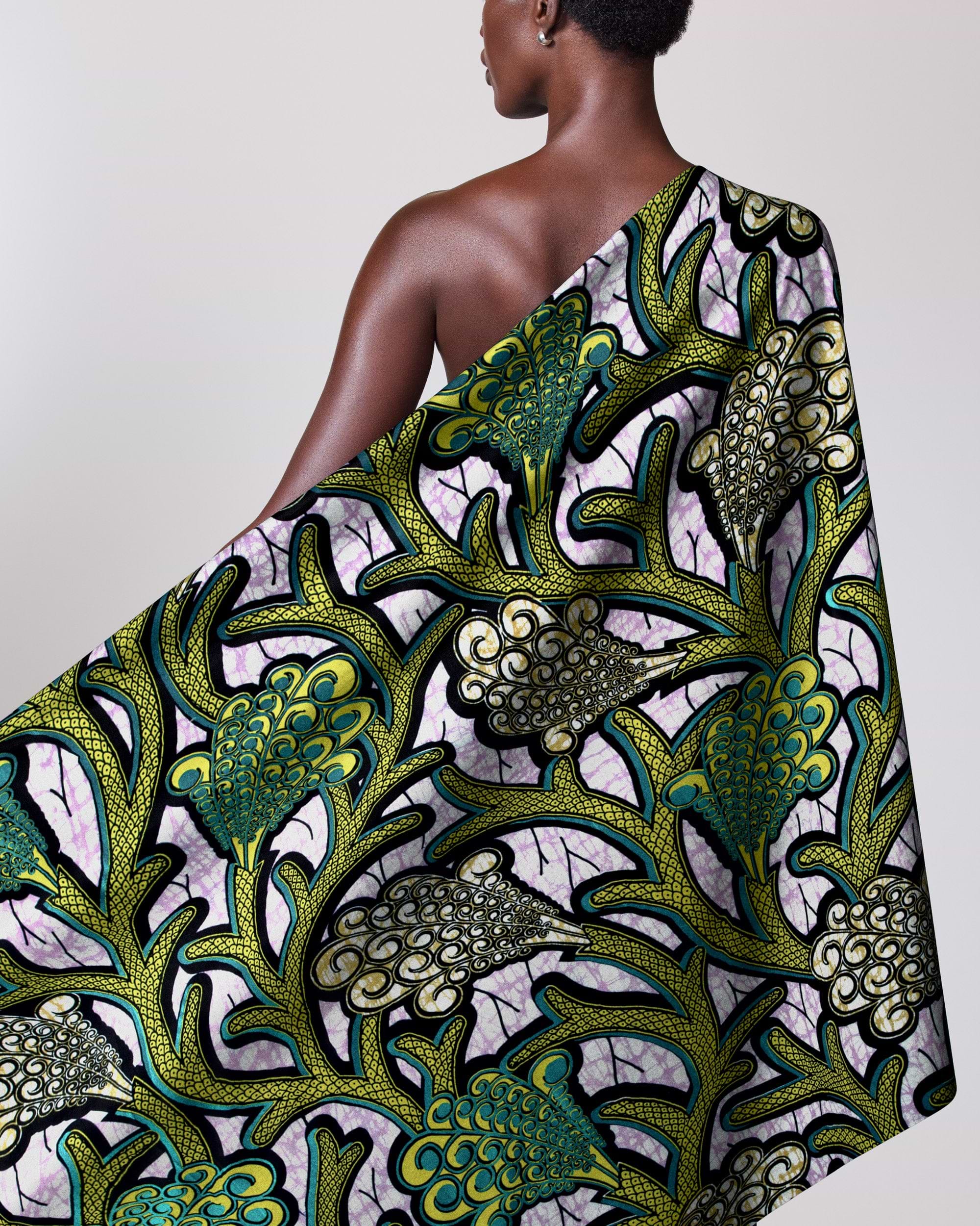 Vibrant green black patterned fabric super-wax vla0374.028