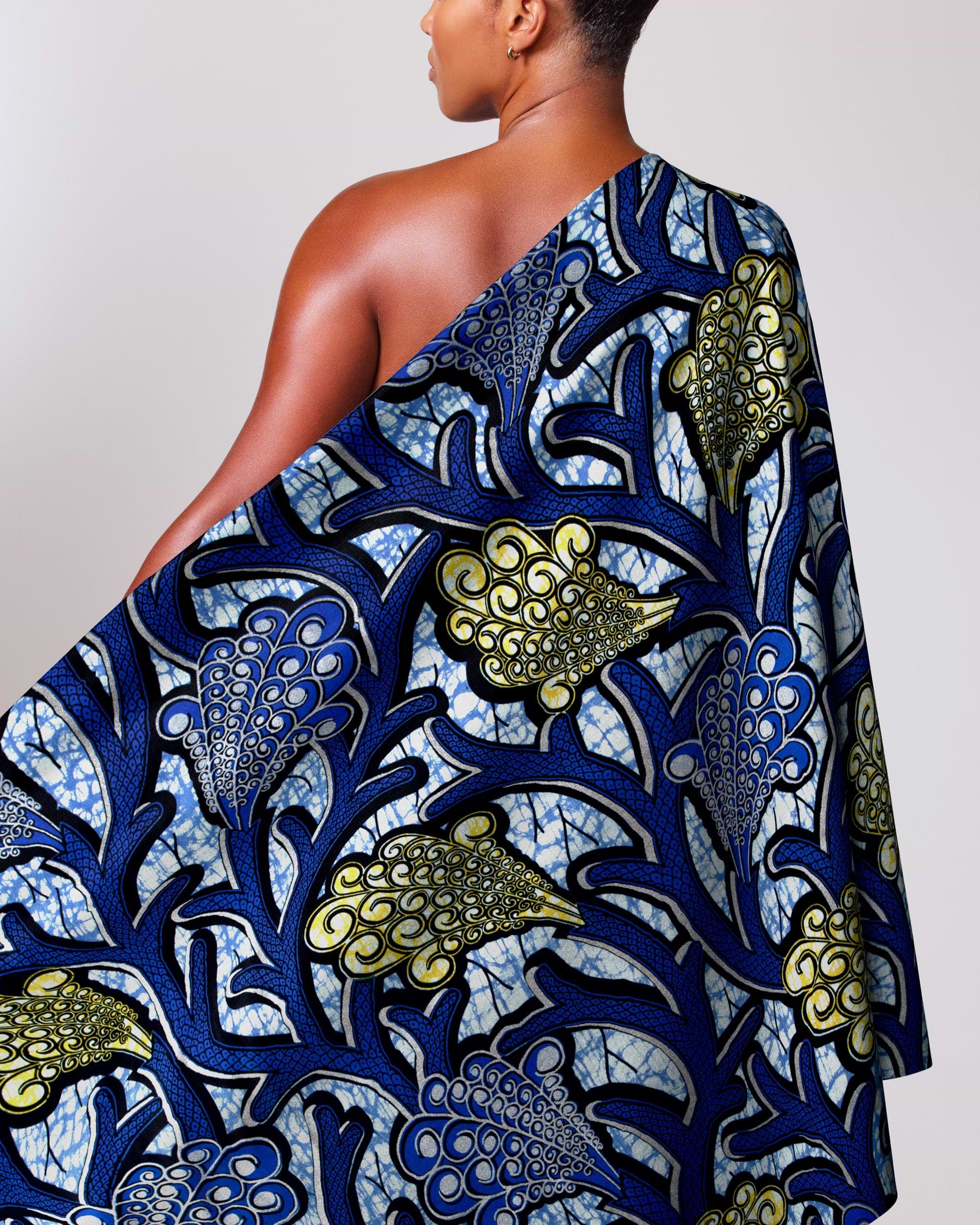Vibrant blue gold patterned one-shoulder super-wax vla0374.029